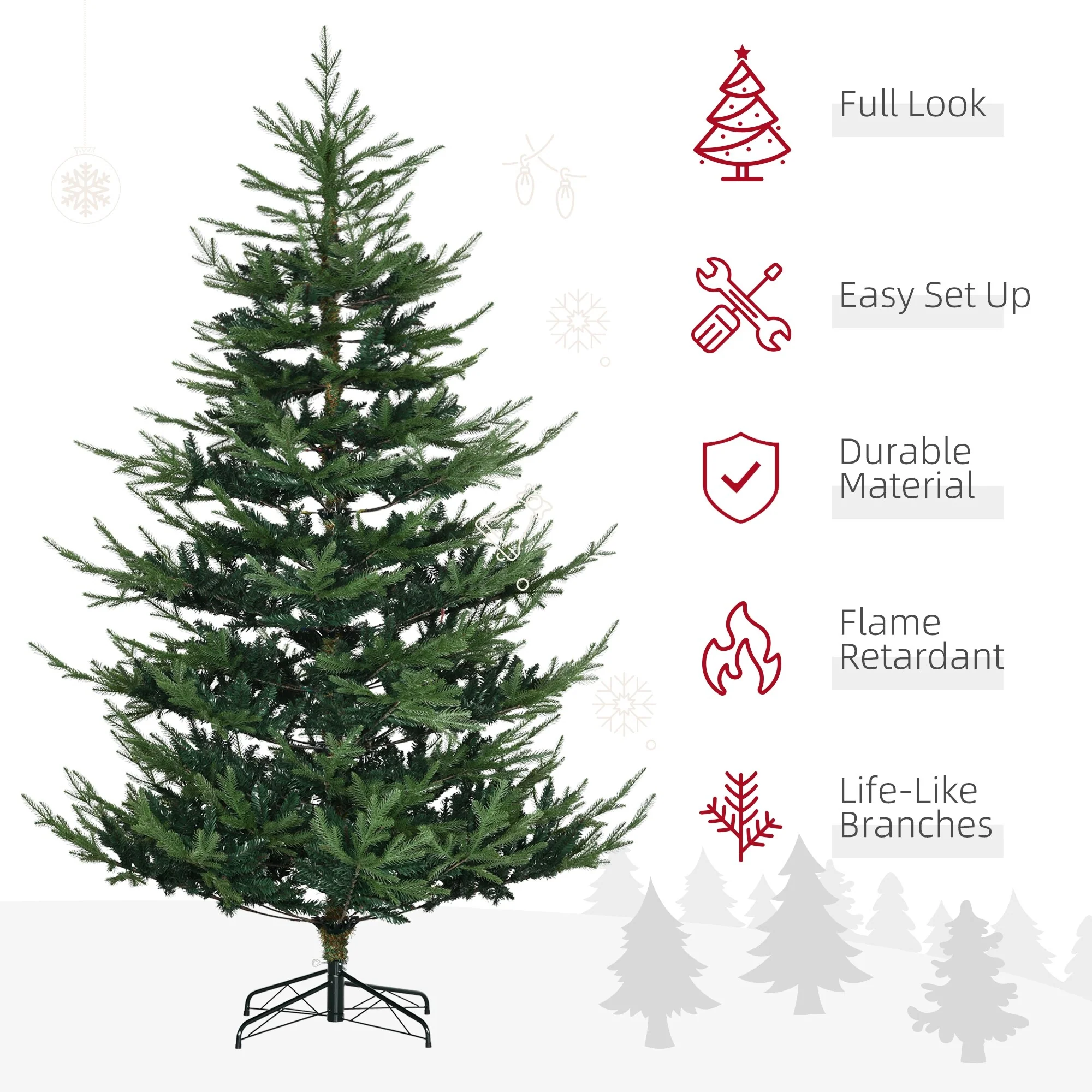 Unlit 6/7.5/9 Ft Pine Artificial Christmas Tree, Hinged Branches, Realistic Look with Steel Base, Auto Open Setup