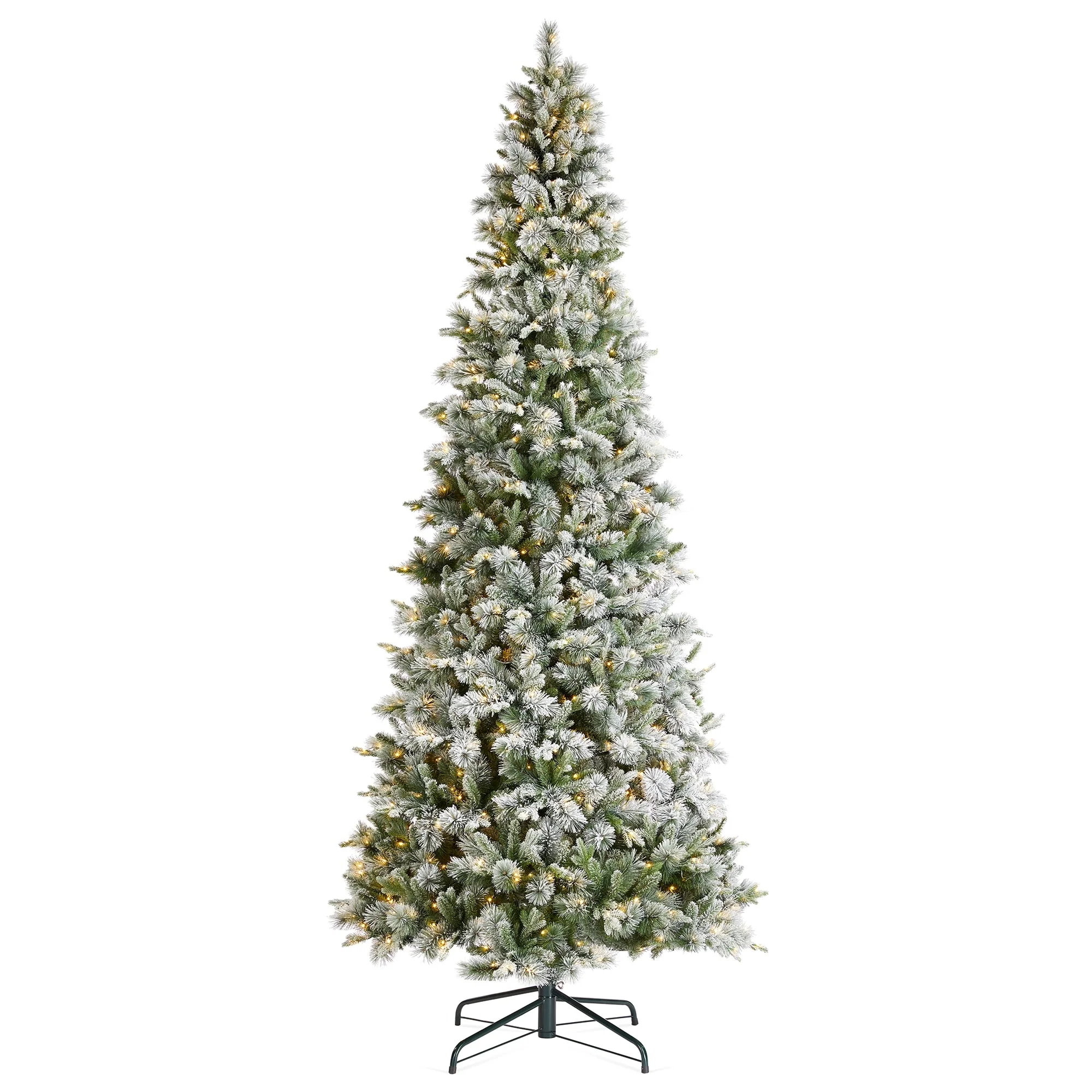 Glitzhome 7.5ft/9ft/11ft Pre-Lit Flocked Slim Pine Artificial Christmas Tree w/ Foot Pedal & Remote Control