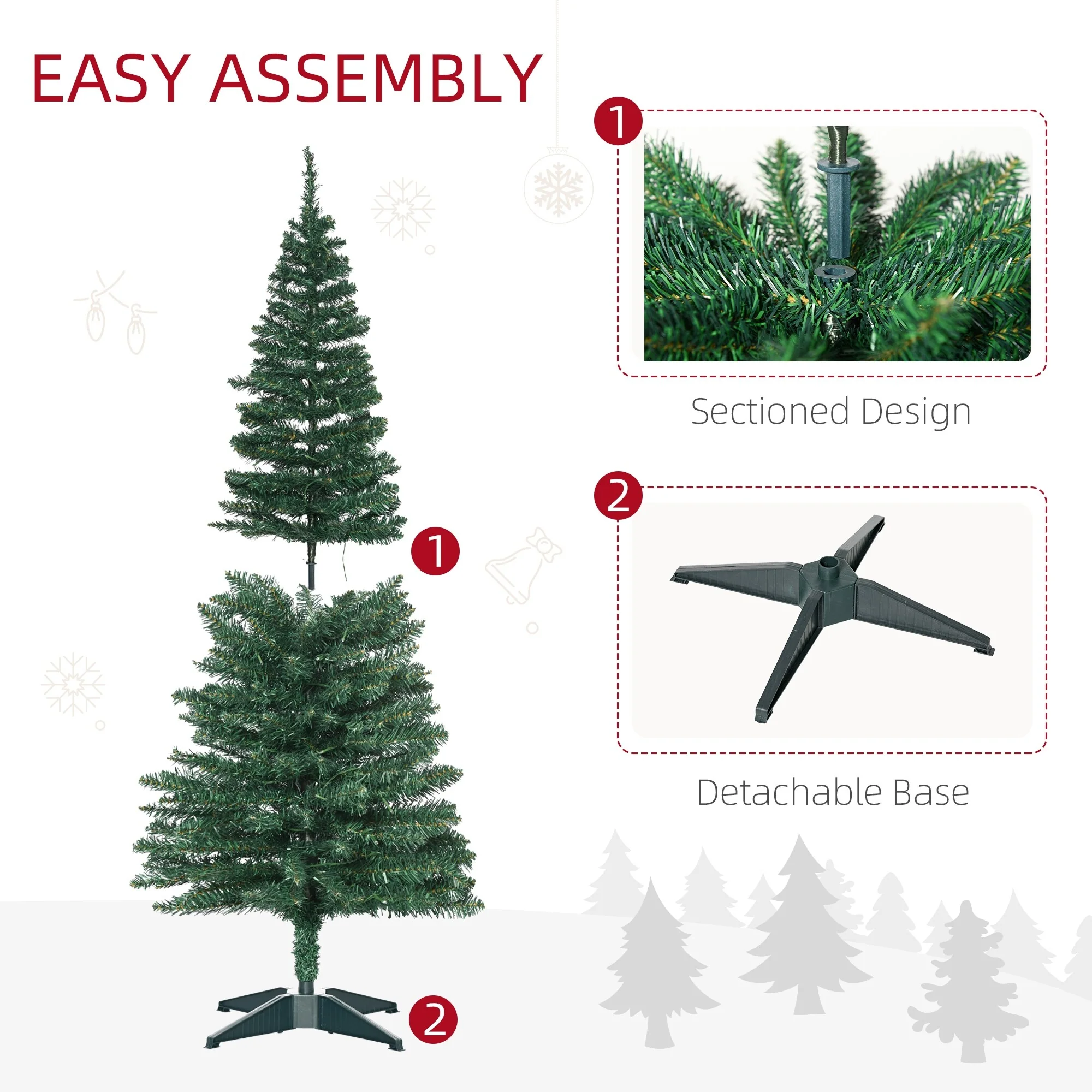 Slim Noble Fir Artificial Christmas Tree 5ft Tall with Warm White LEDs, 294 Tips, and Secure Metal Base