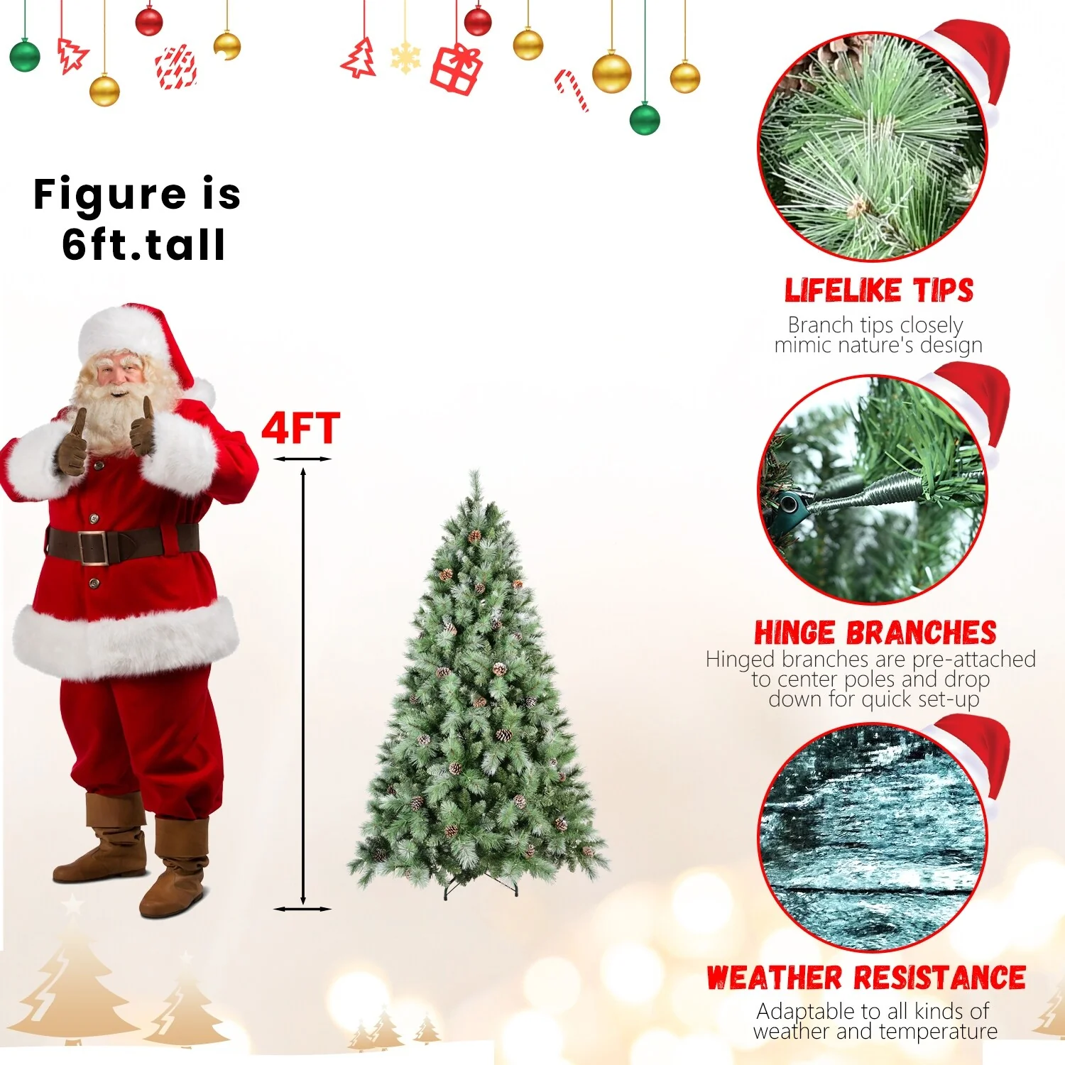 Frosted Scotch Pine Christmas Tree with Pine Cones, Easy Assembly, Full Branches - 7ft to 9ft