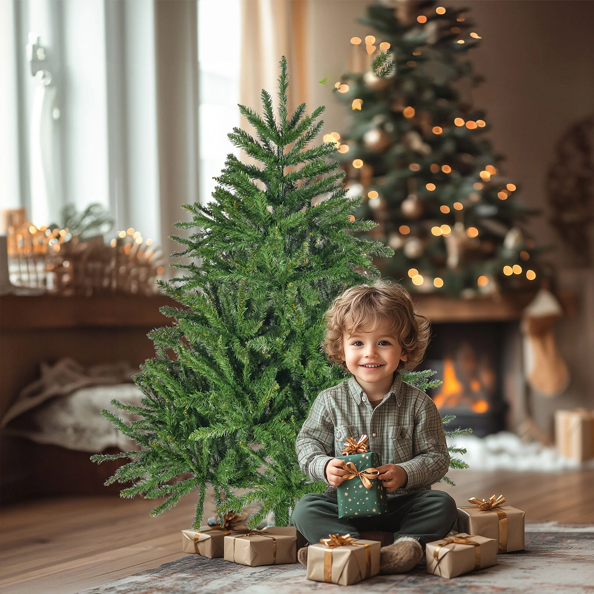 Premium 4.5 Ft Hinged Artificial Christmas Tree with 663 Branch Tips, Easy Assembly for Home, Office & Holiday Parties