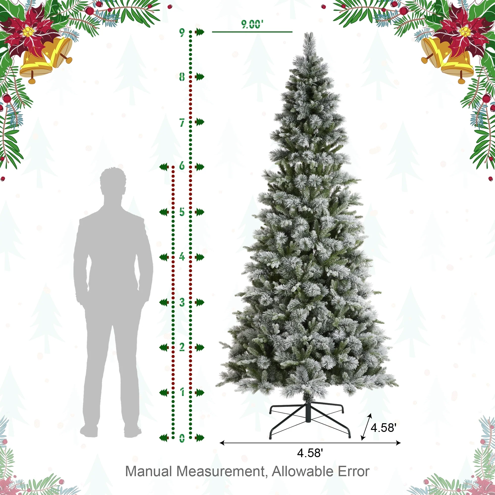 Glitzhome 7.5ft/9ft/11ft Pre-Lit Flocked Slim Pine Artificial Christmas Tree w/ Foot Pedal & Remote Control