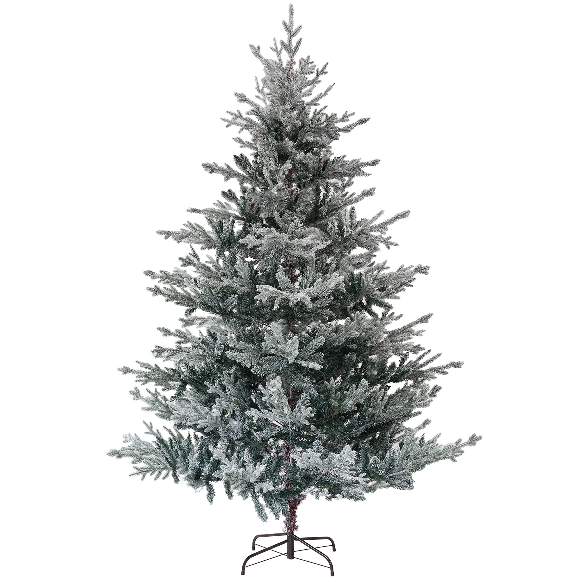 7.5ft Unlit Snow Flocked Nordic Pine Christmas Tree, 1218 Branch Tips, Stable Steel Base for Home and Office Décor