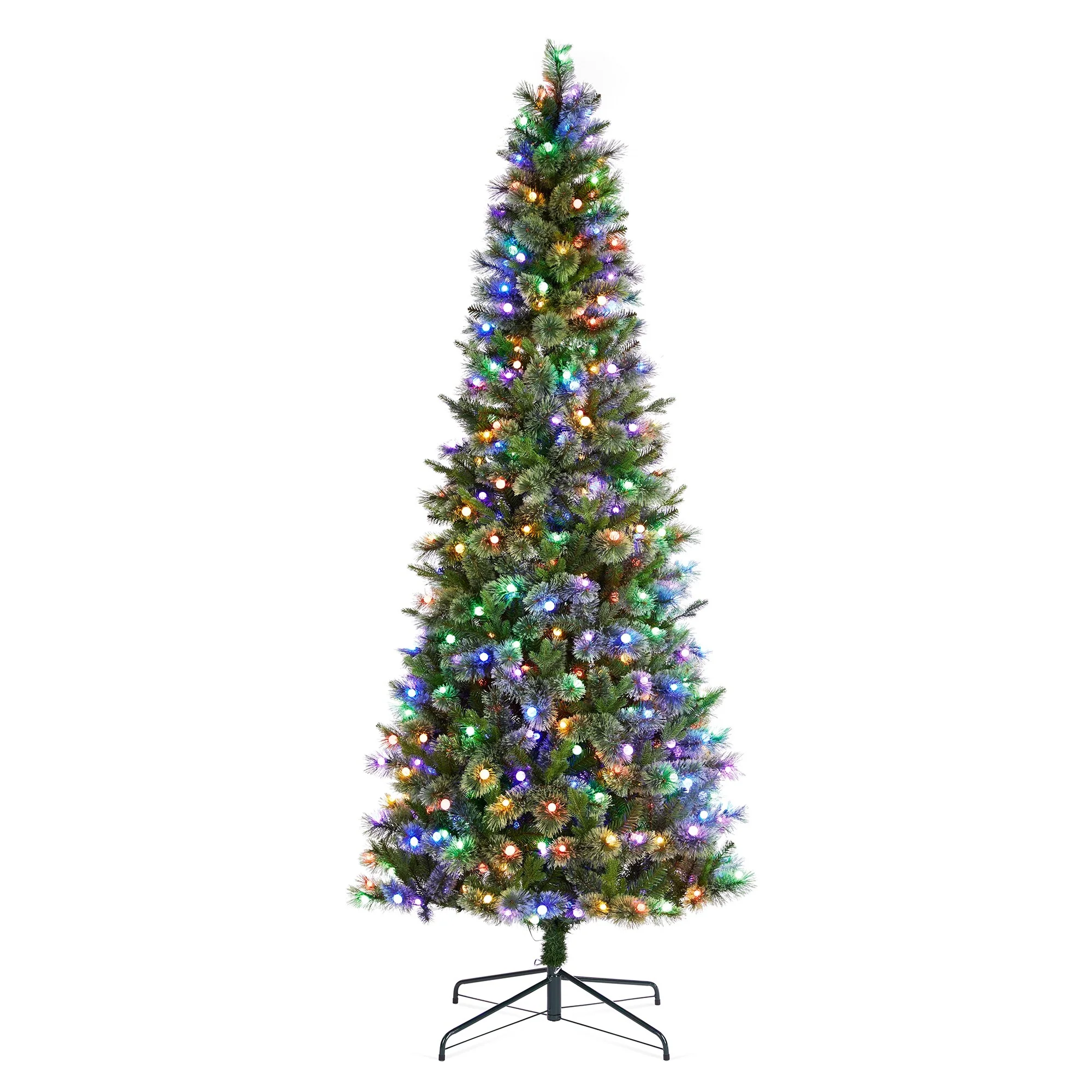 Glitzhome 7.5ft/9ft Pre-Lit Green Slim Pine Artificial Christmas Tree with Foot Pedal & Remote Control