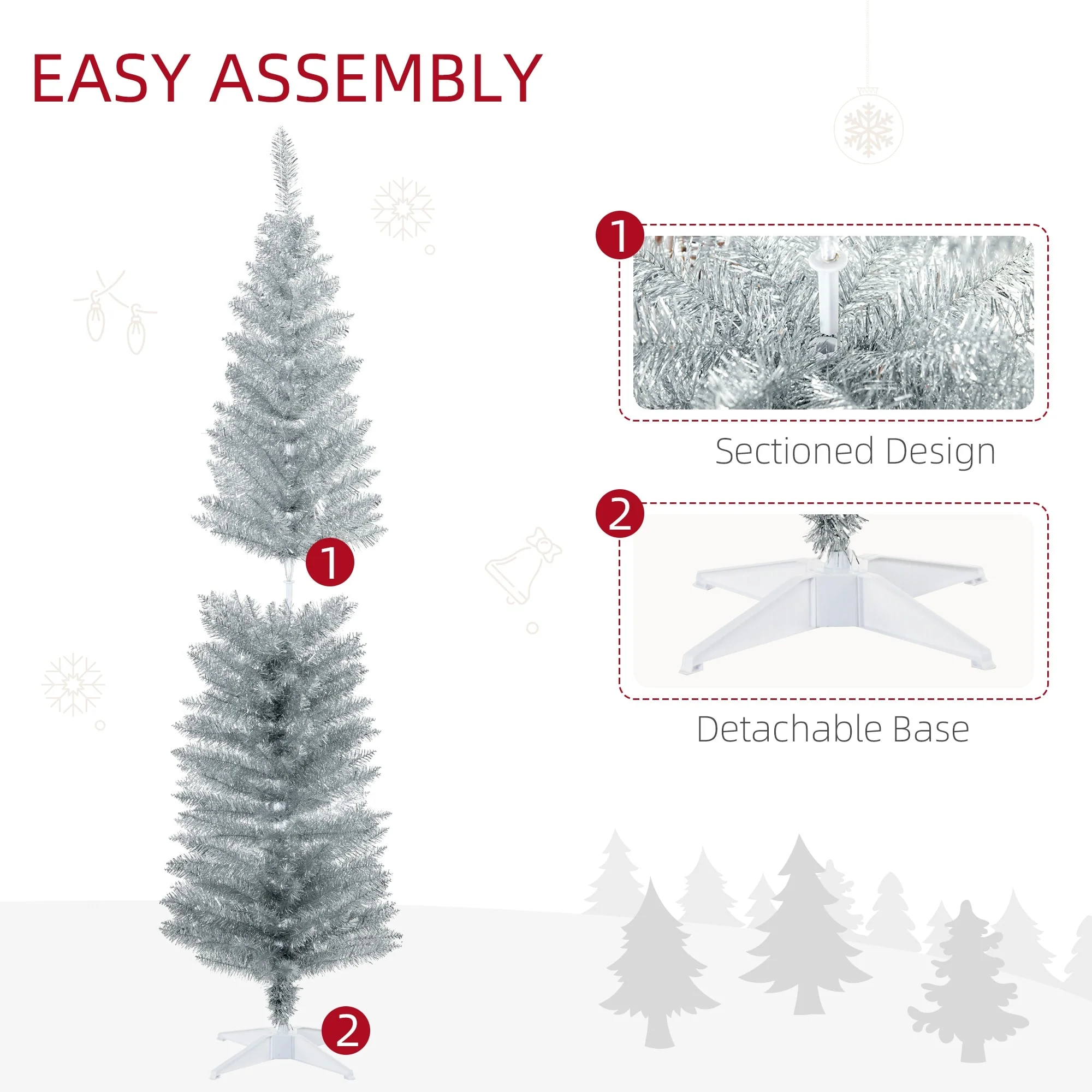 6ft 7ft Artificial Pencil Christmas Tree Compact Slim Design Perfect for Apartments and Small Rooms