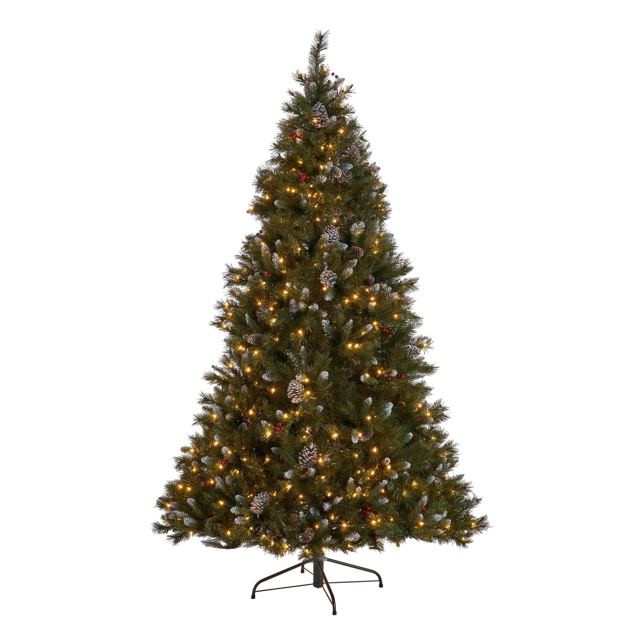7' Pre-Lit Frosted Christmas Tree with Pine Cones, Red Berries, and 450 Lights