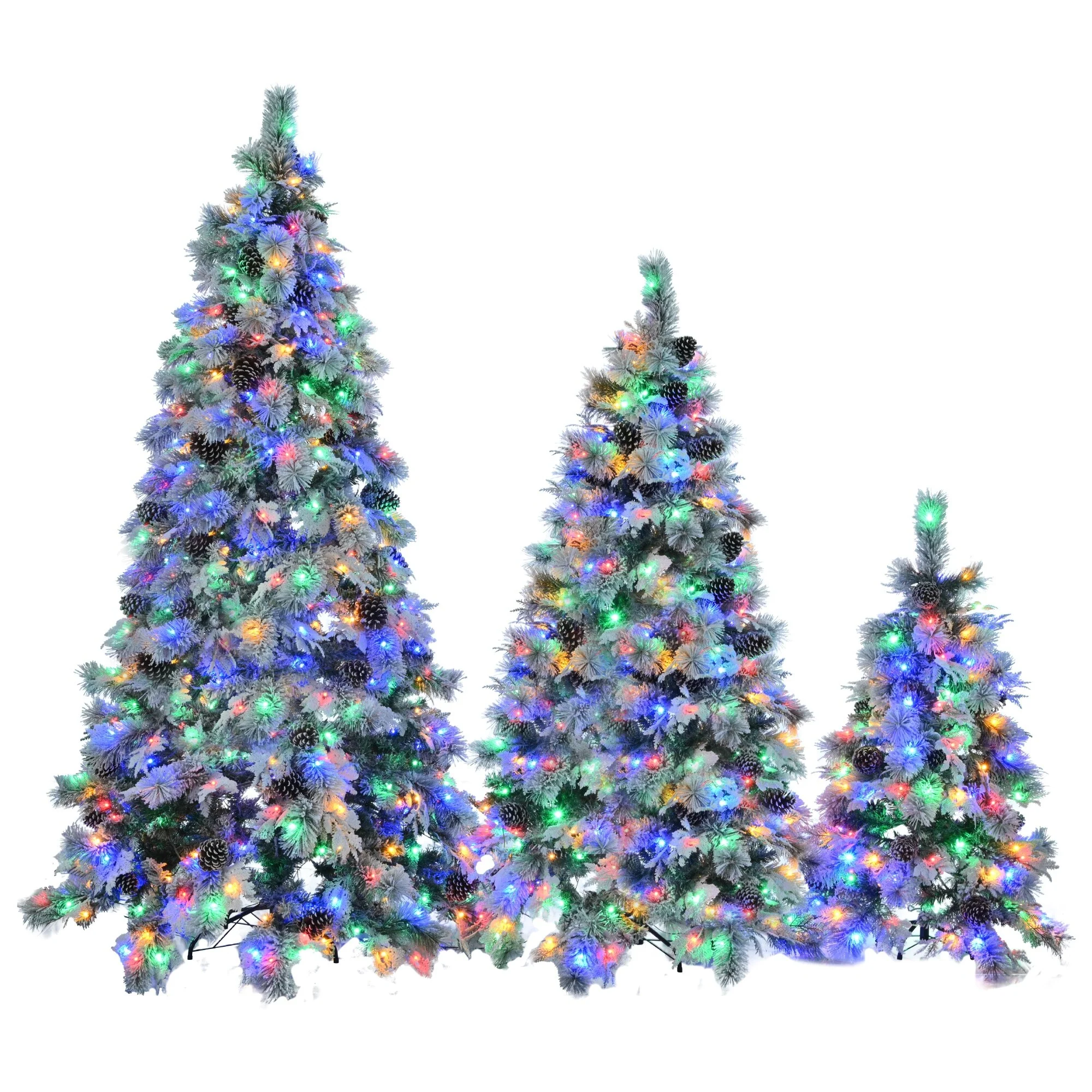 Pre-Lit Snow Flocked Xmas Tree Set - 4FT, 6FT, 7.5FT with Pine Cones, 820 LED Lights & 11 Modes