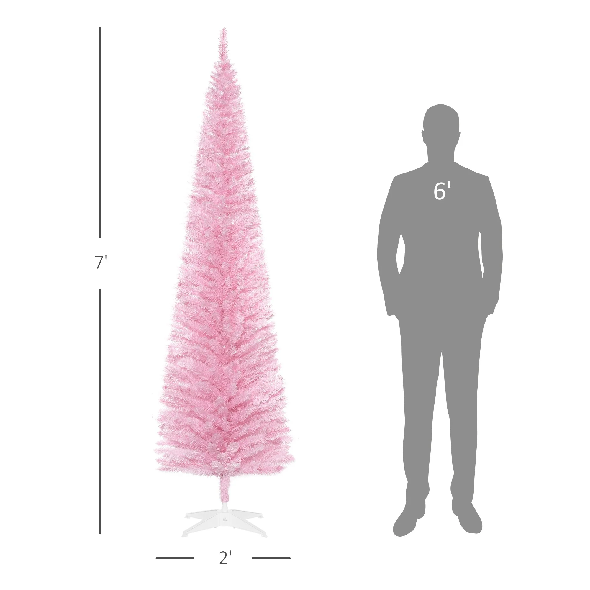 Snow-Flocked 6ft/5ft/7ft Pencil Christmas Tree, Slim Unlit Artificial Tree with Realistic Branches and Plastic Stand