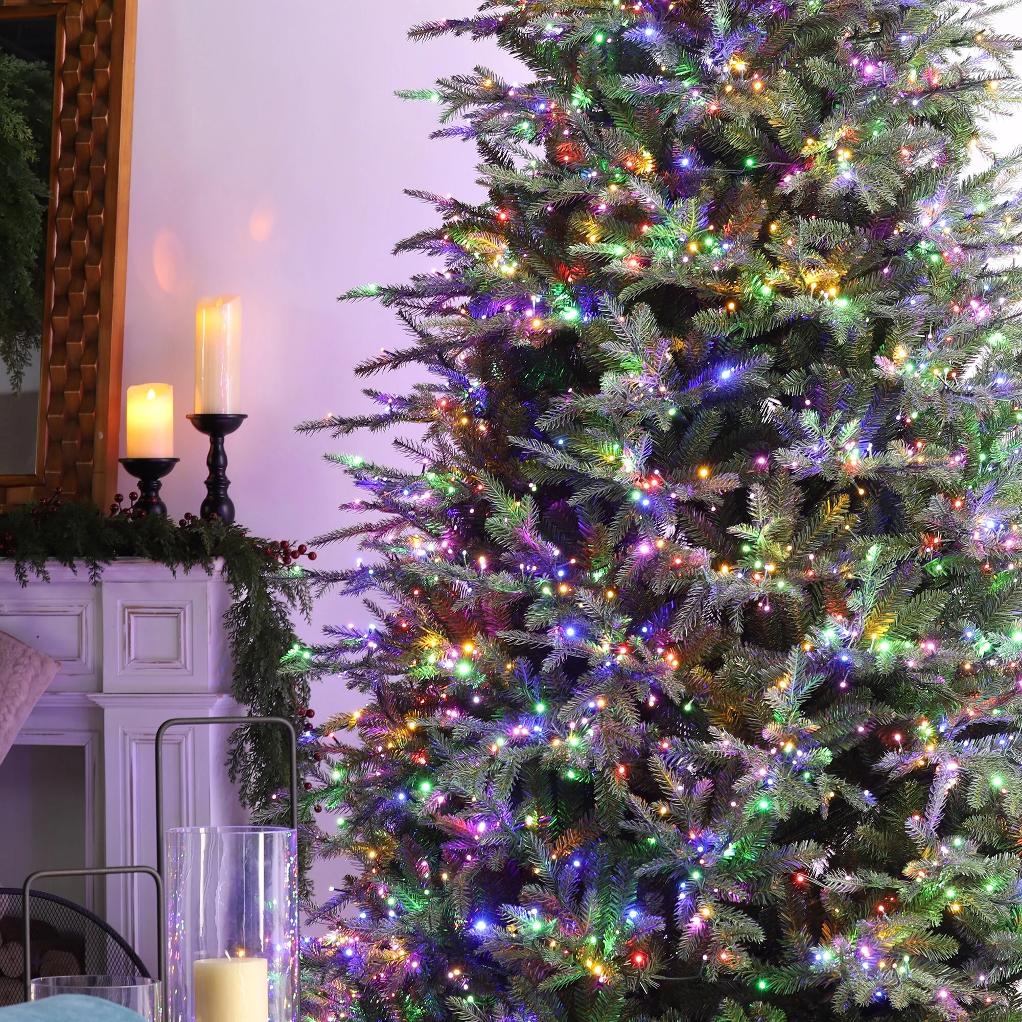 Glitzhome 7.5ft/9ft/11ft Pre-Lit Green Full Fir Artificial Christmas Tree with 1800/2450/3200 LEDs Simple Setup