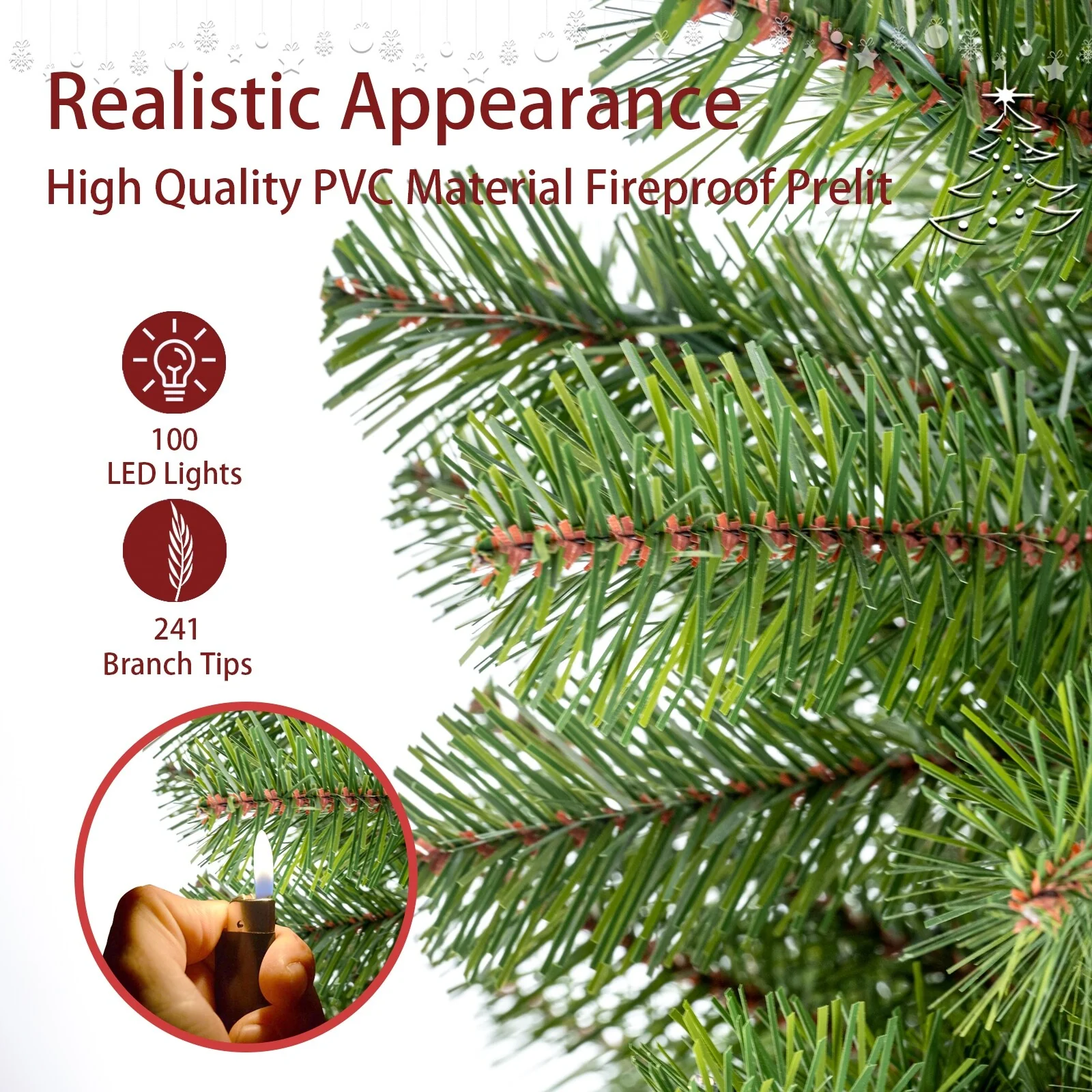 4ft PVC Norwood Spruce Artificial Christmas Tree, Pre-lit with 100 Warm White LED Lights & 241 Branch Tips