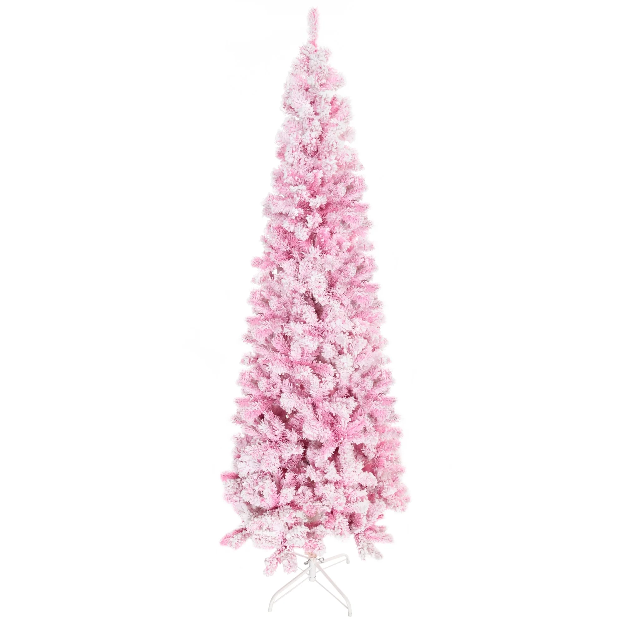 7.5' Snow-Flocked Unlit Artificial Christmas Tree, Slim Pencil Shape with Realistic Branches and Pine Style