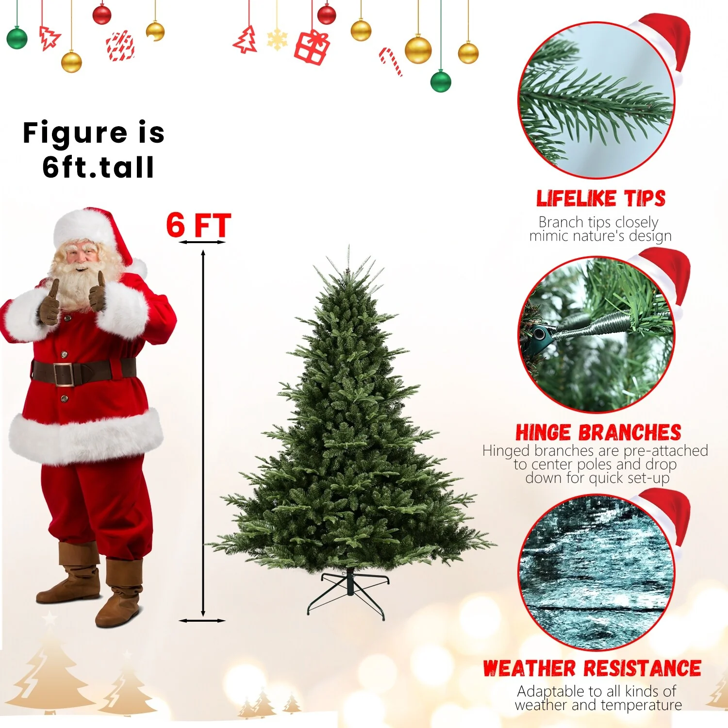 8-9FT Hinged Artificial Christmas Tree with Flame-Retardant PE/PVC, Foldable Stand