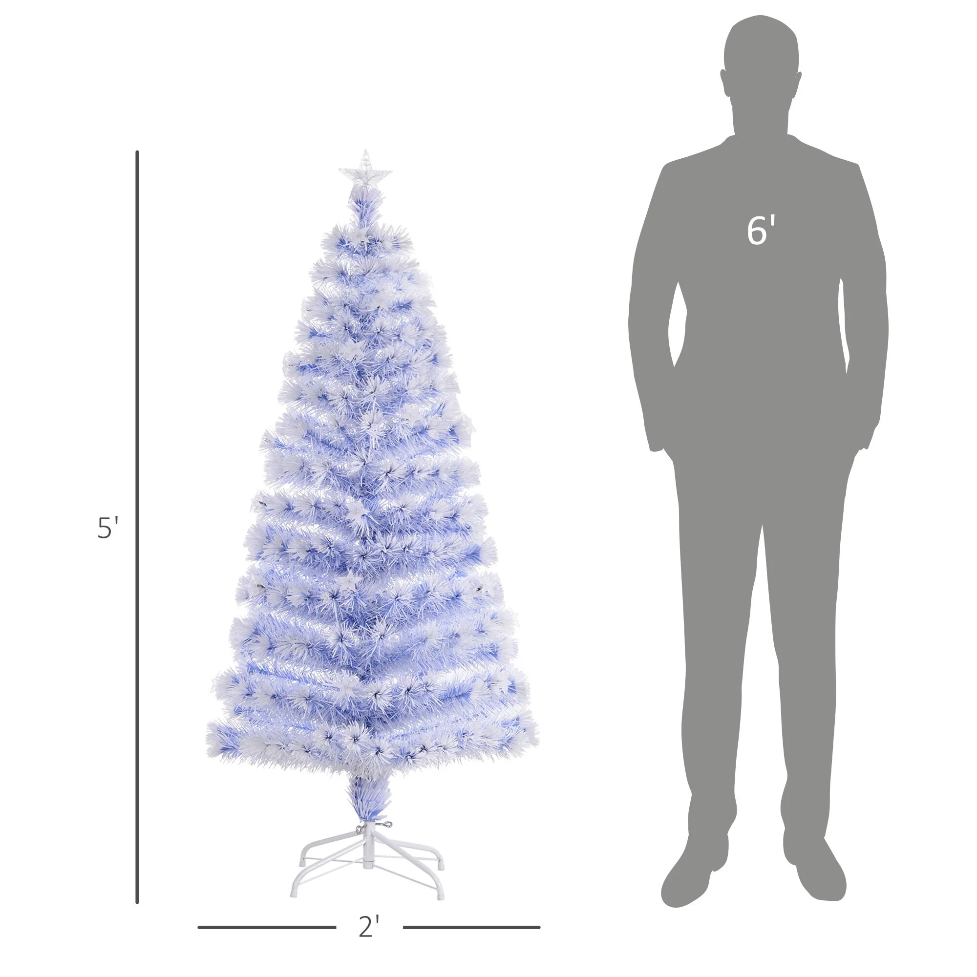 5' Tall White Douglas Fir Artificial Christmas Tree with Fiber Optics & LED Star Top, Easy Assembly & Storage