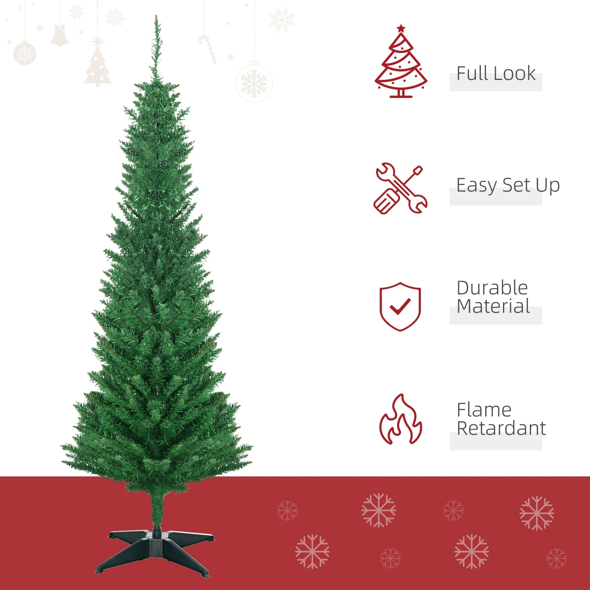 Unlit 5FT/6FT/7FT Slim Pencil Christmas Tree with Realistic Tips and Easy-Assembly Stand, Perfect for Small Spaces