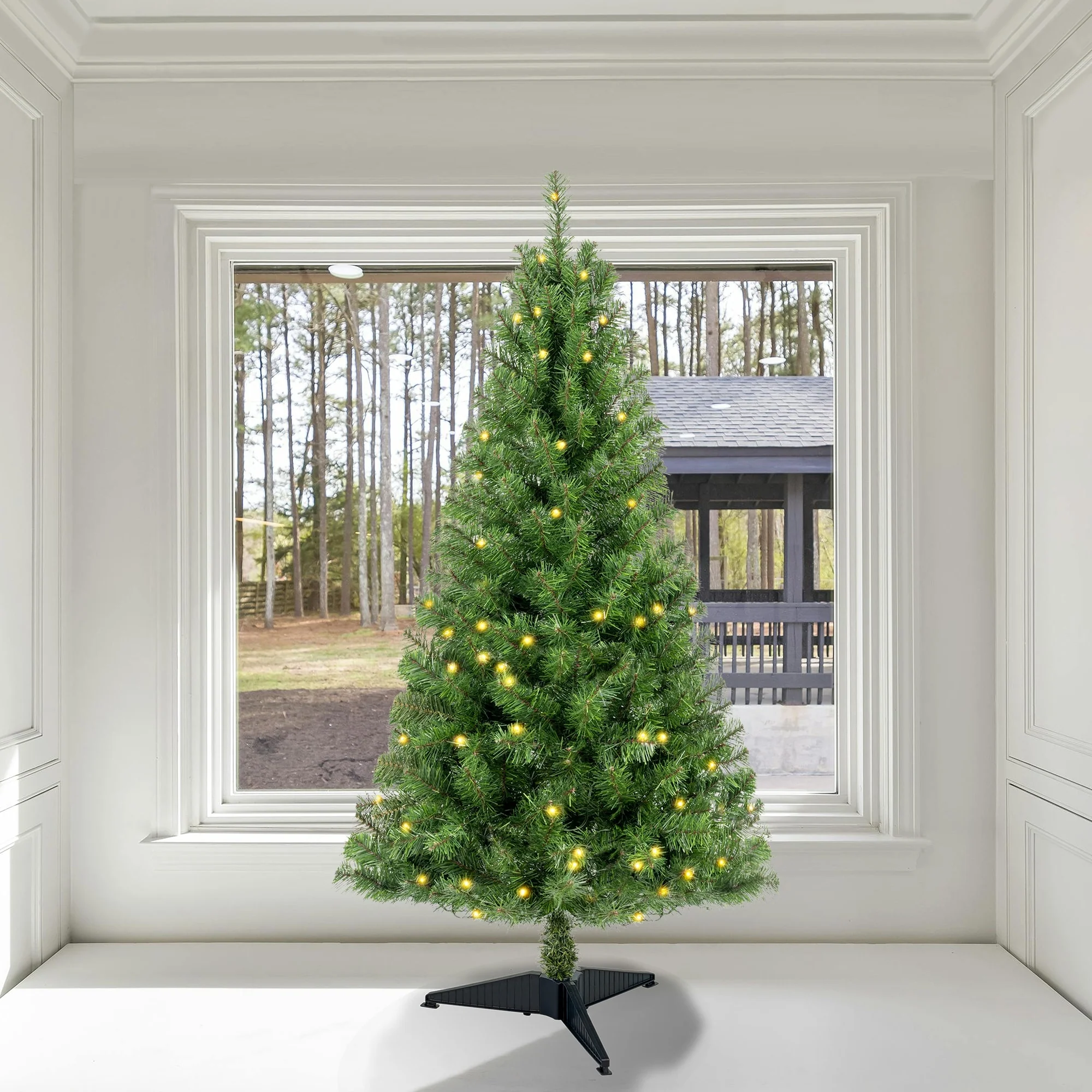 4ft PVC Norwood Spruce Artificial Christmas Tree, Pre-lit with 100 Warm White LED Lights & 241 Branch Tips