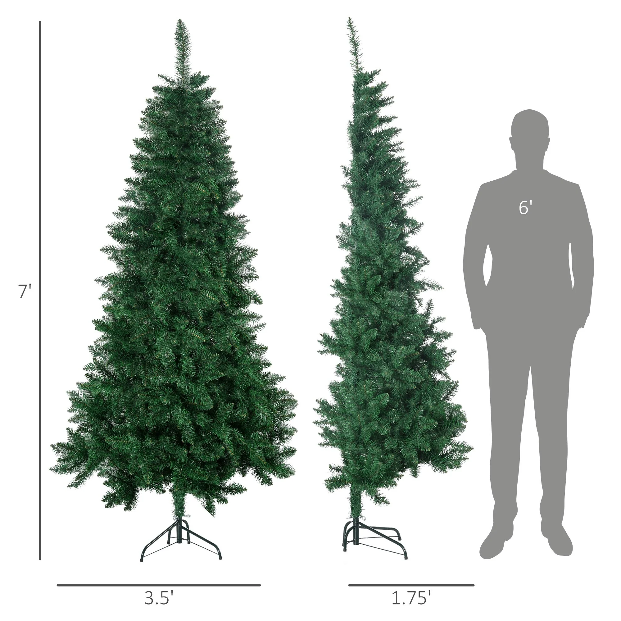 Space-Saving 5ft/7ft Half Christmas Tree, Unlit Artificial Tree with Steel Base and Wall-Fit Design