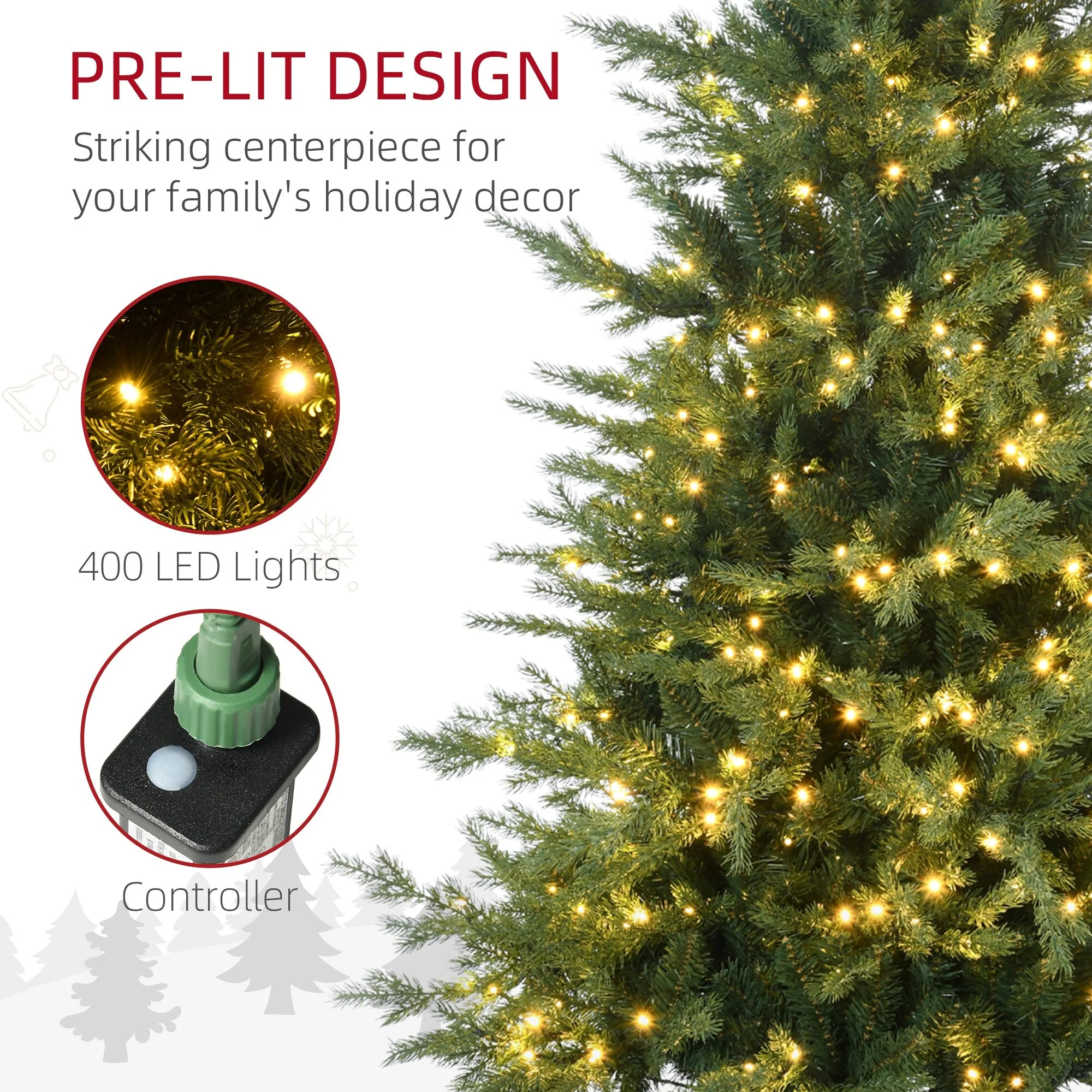 6' Tall Realistic Artificial Christmas Tree with 400 Energy-Efficient LED Lights, 8 Light Modes & Auto Open Design