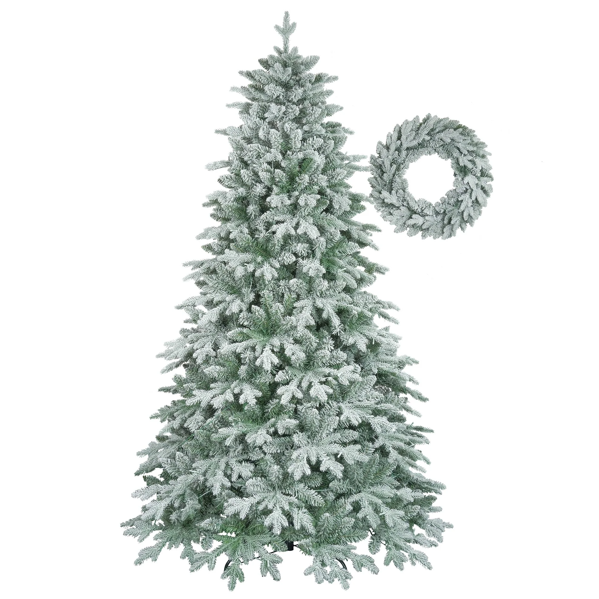 Lighted 7ft Artificial Christmas Tree with 1300 Tips and Matching Wreath, 430 LED Lights for Cozy Holiday Ambiance