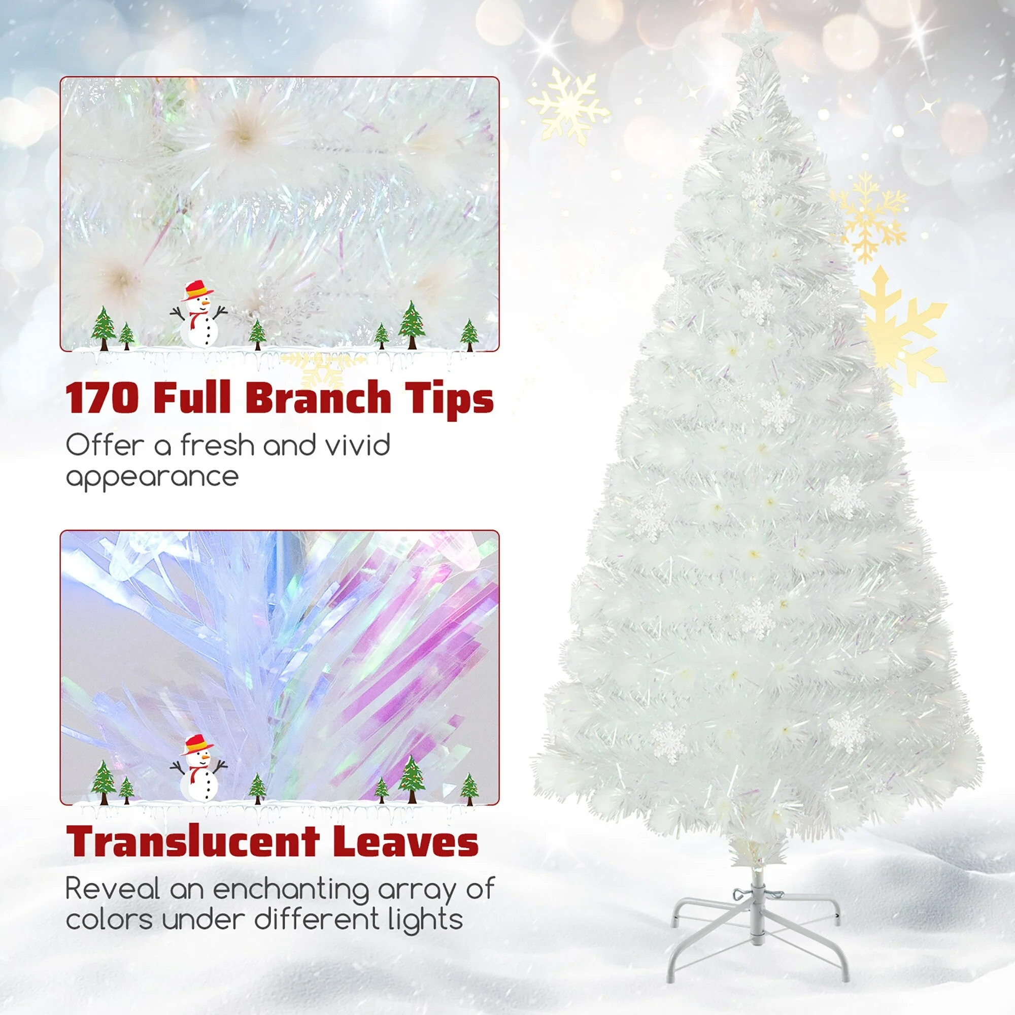 Gymax 5/6/7 FT Pre-Lit Fiber Optic Christmas Tree White Artificial
