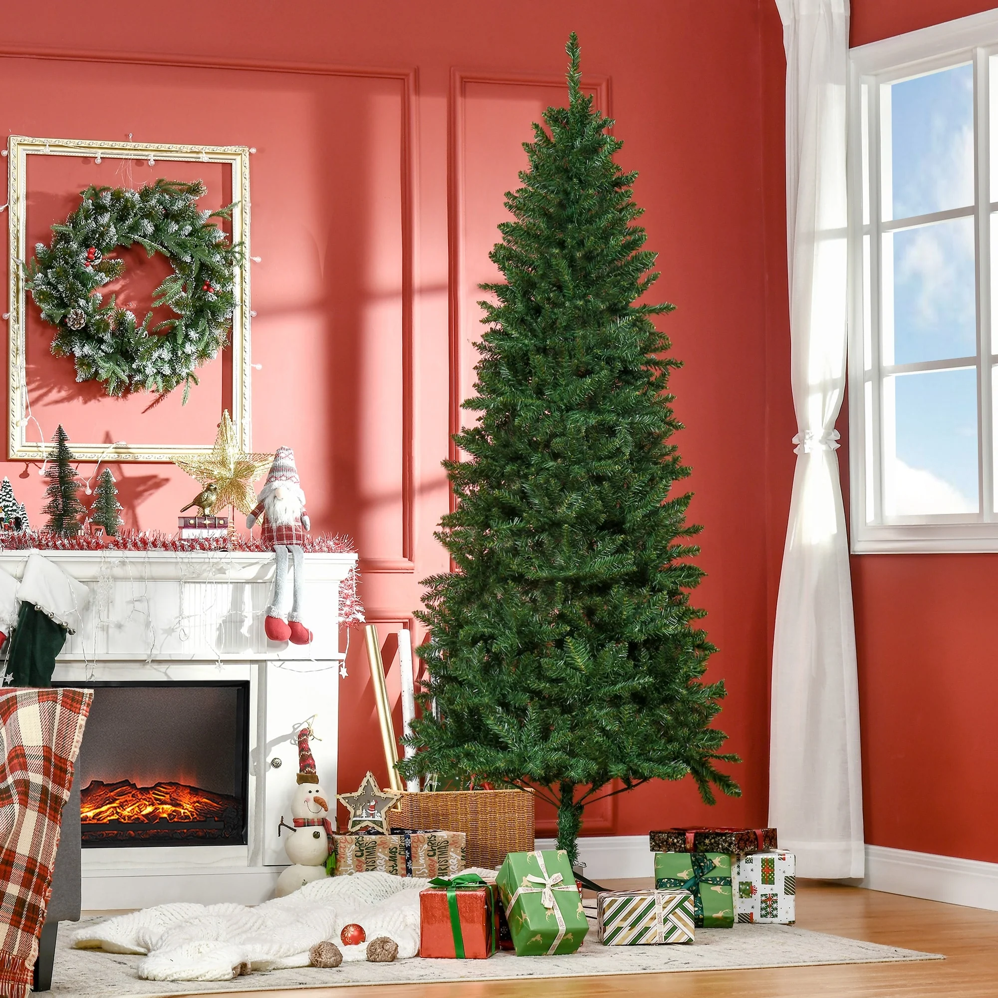 7' Slim Fir Artificial Christmas Tree with 865 Tips, Unlit Holiday Tree with Collapsible Base and Realistic Look