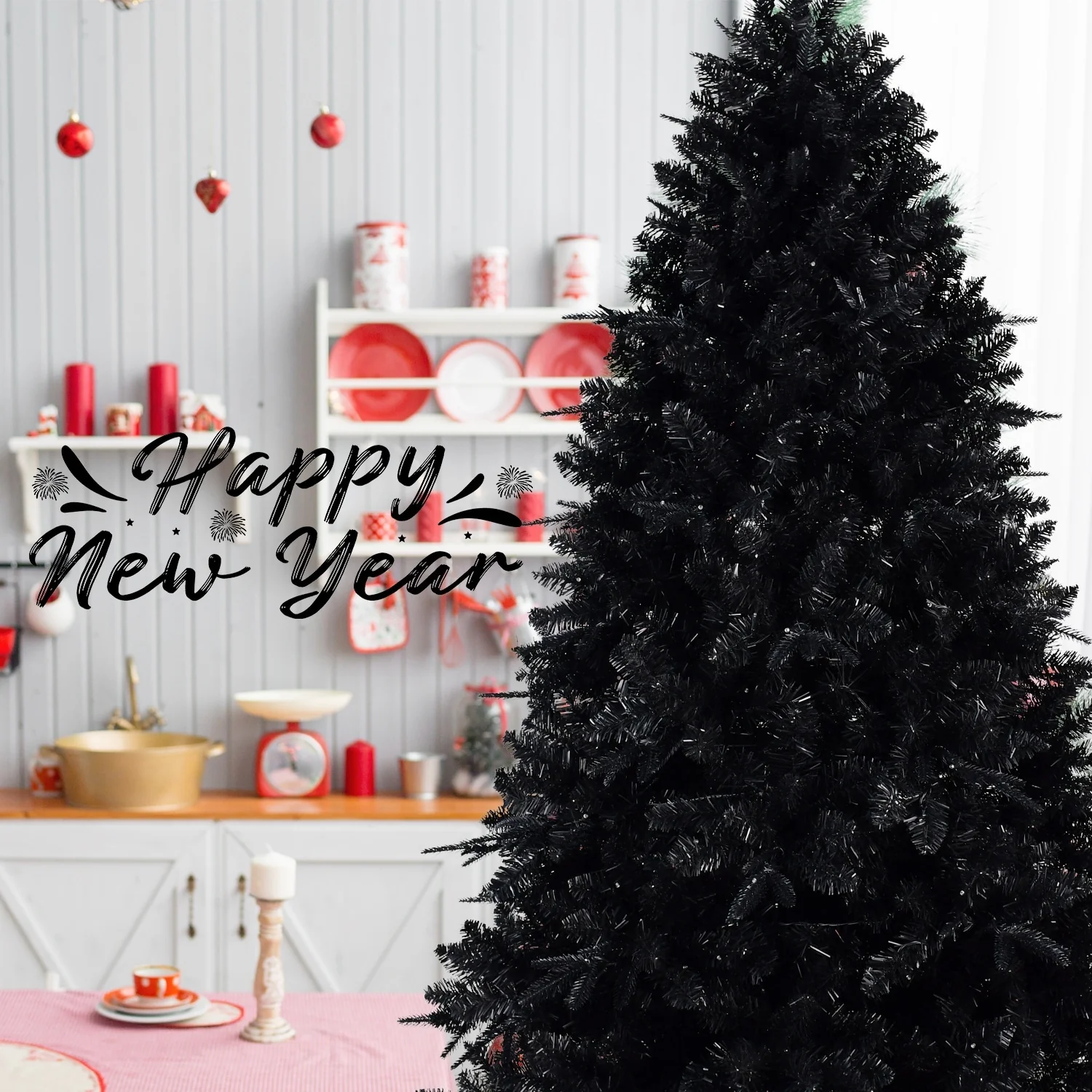 Full Appearance 8FT Artificial Black Christmas Tree with 600 Lights