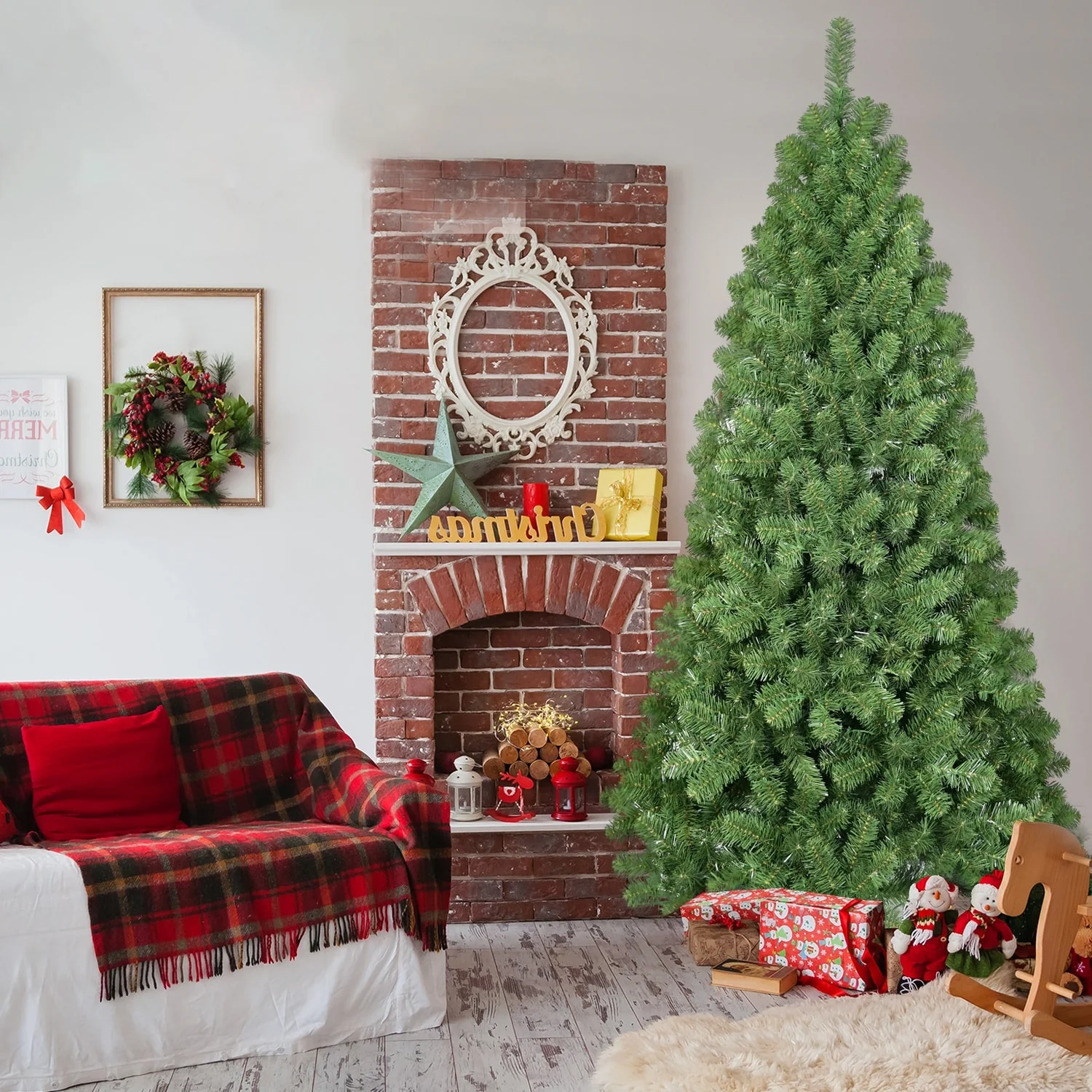 Space-Saving 5/6/7ft PVC Christmas Tree with Memory Wire Technology and Stable Stand for Easy Assembly and Storage
