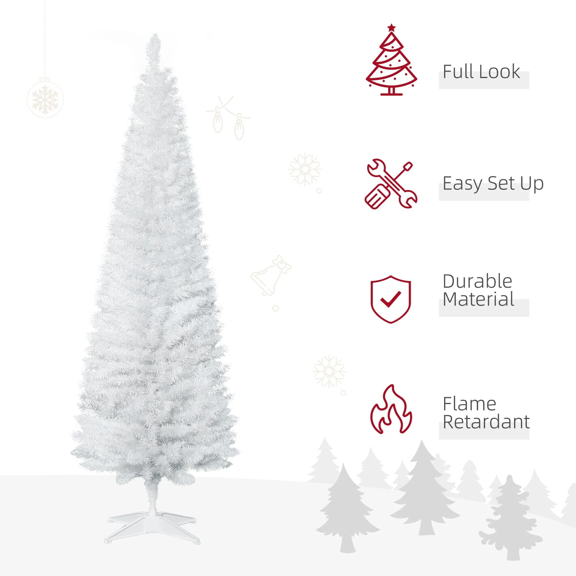 Slim 6FT/7FT Pencil Christmas Tree, Space-Saving Unlit Artificial Xmas Tree with Realistic Branches