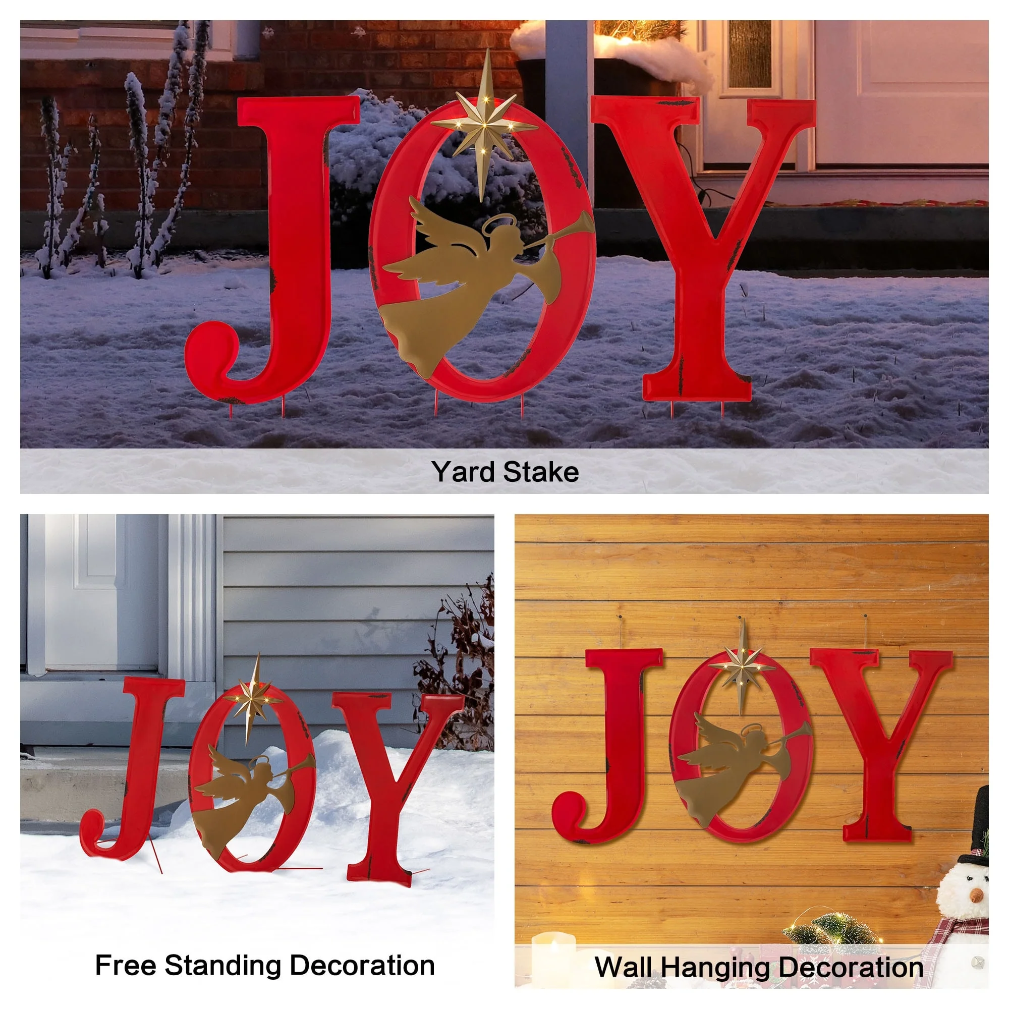 Glitzhome Christmas Metal JOY HOPE Sign Snowmen Yard Stake Wall Sign Standing Decor