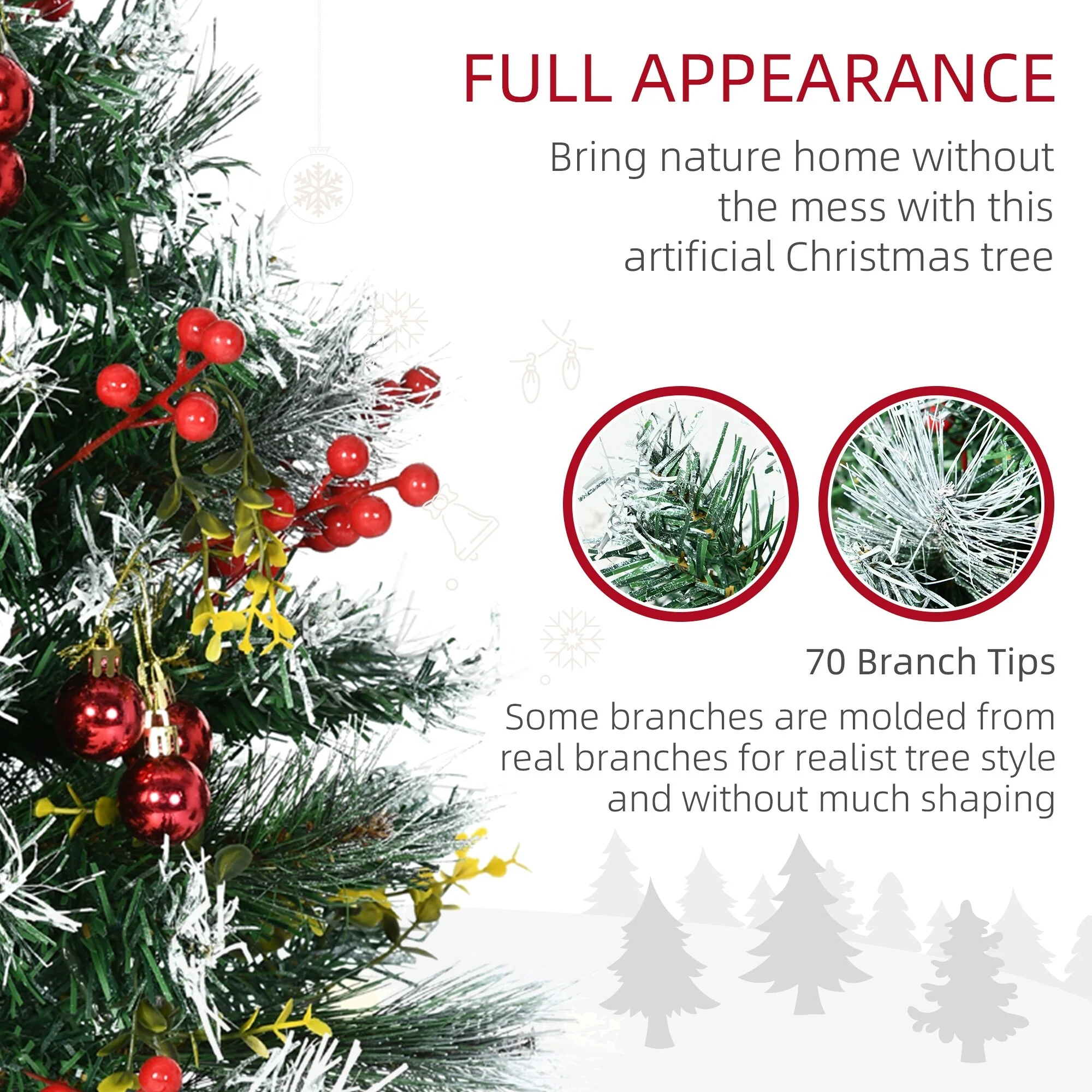 Outdoor 2.5 Ft Artificial Christmas Trees, Pre-Lit 2-Pack with 24 LED Lights, Red Berries, Pinecones & Snow-Dipped Branches