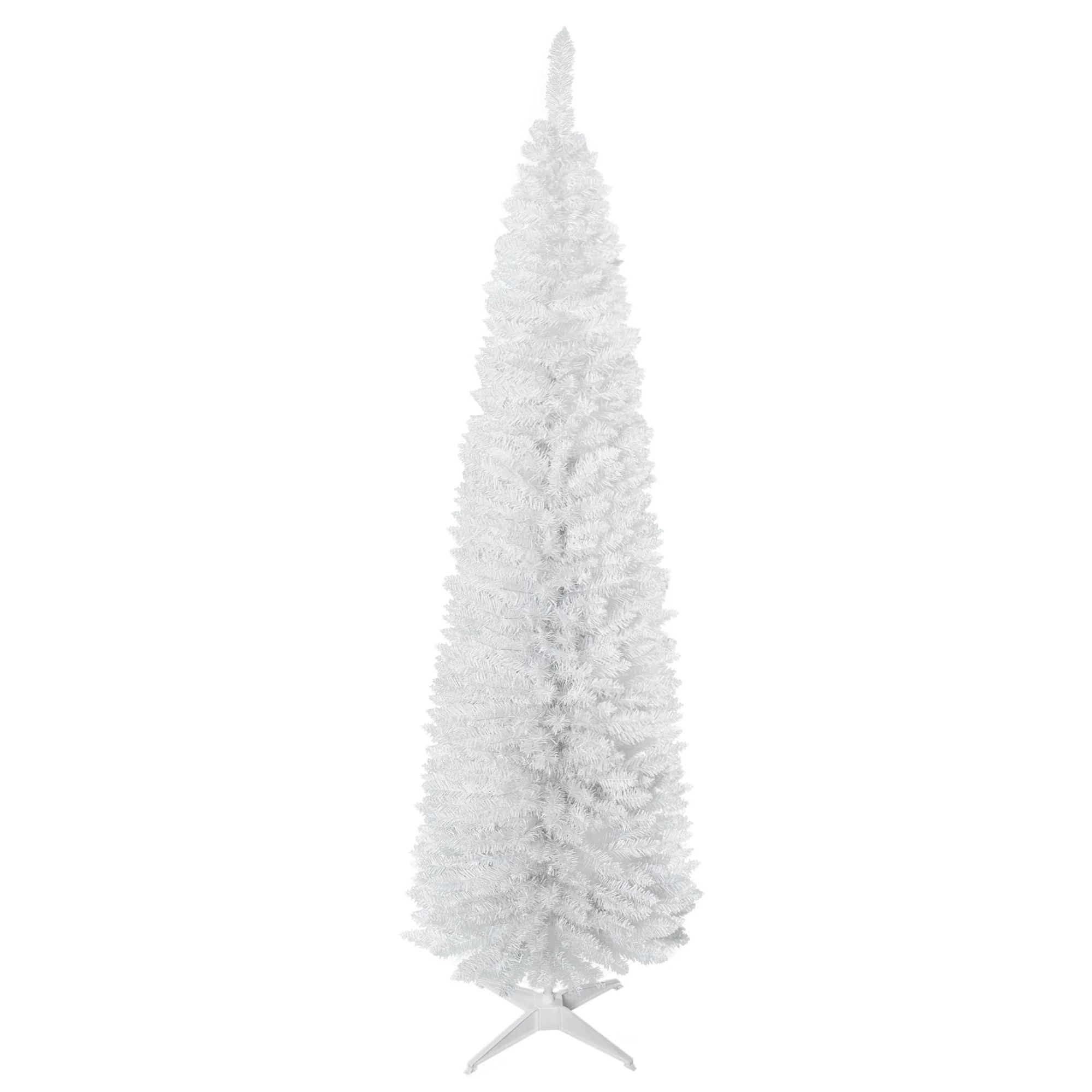 Slim 6FT/7FT Pencil Christmas Tree, Space-Saving Unlit Artificial Xmas Tree with Realistic Branches