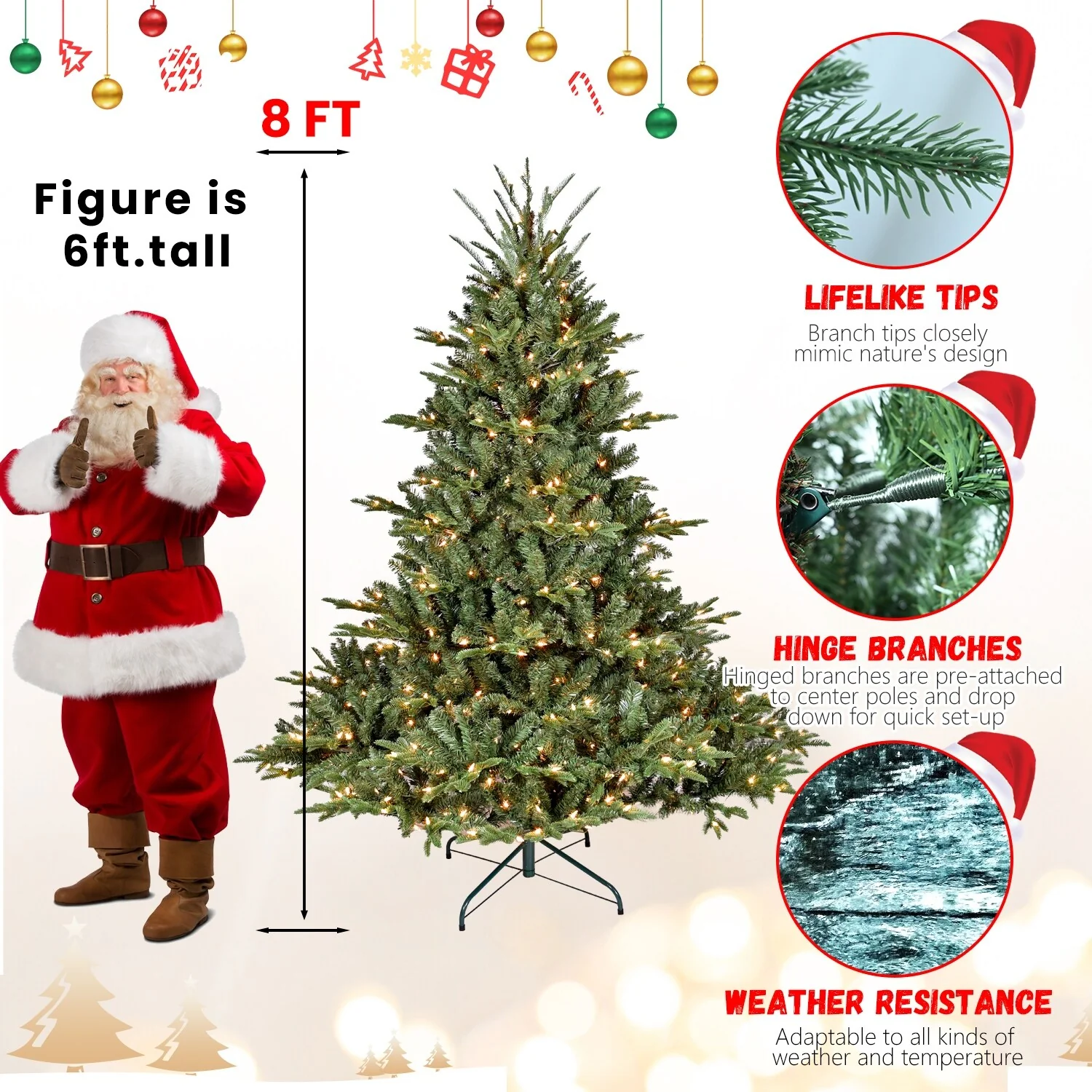 7.5FT Artificial Spruce Christmas Tree, Hinged Design with 2441 Tips, Flame-Retardant PE+PVC, Foldable Stand for Easy Storage