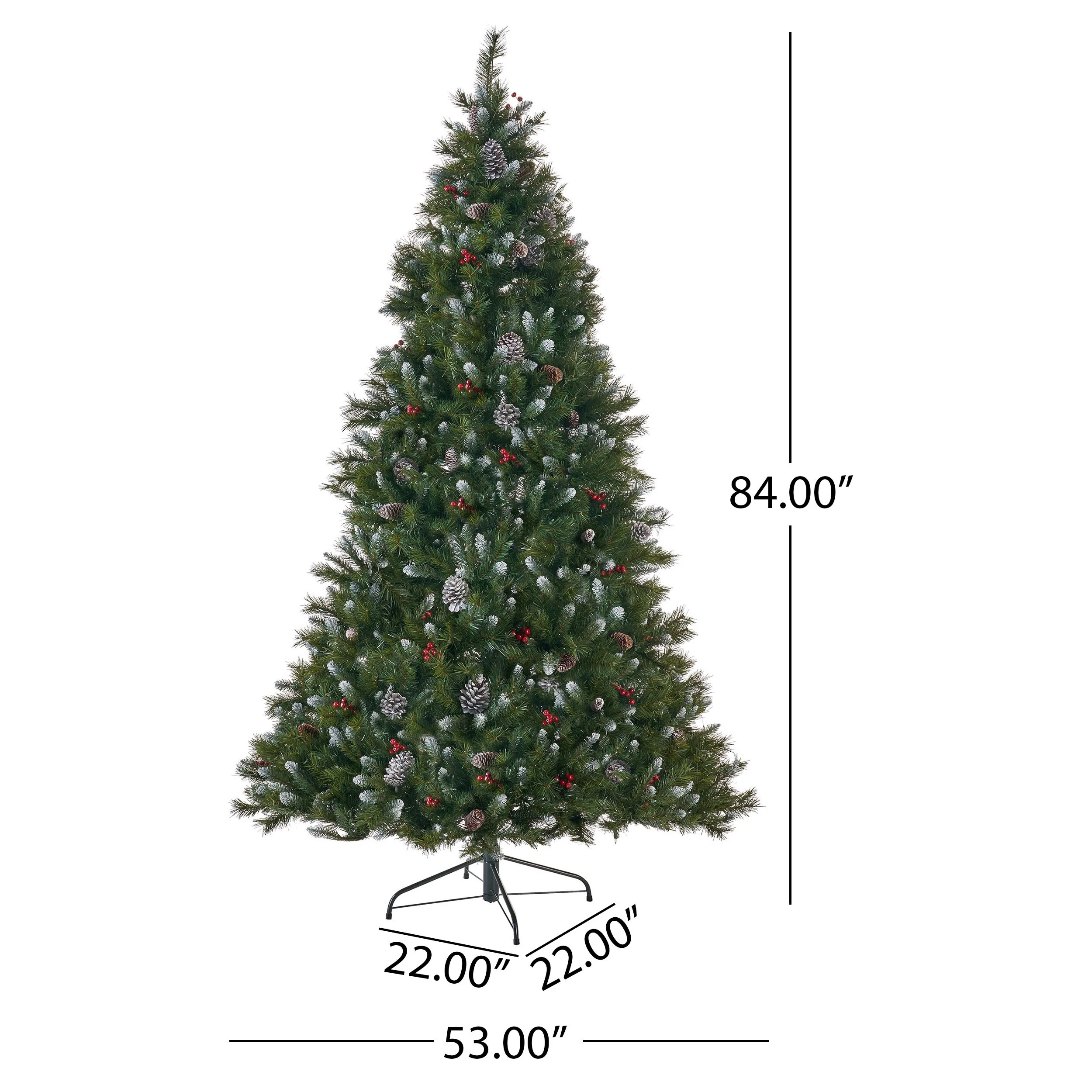 7' Pre-Lit Frosted Christmas Tree with Pine Cones, Red Berries, and 450 Lights