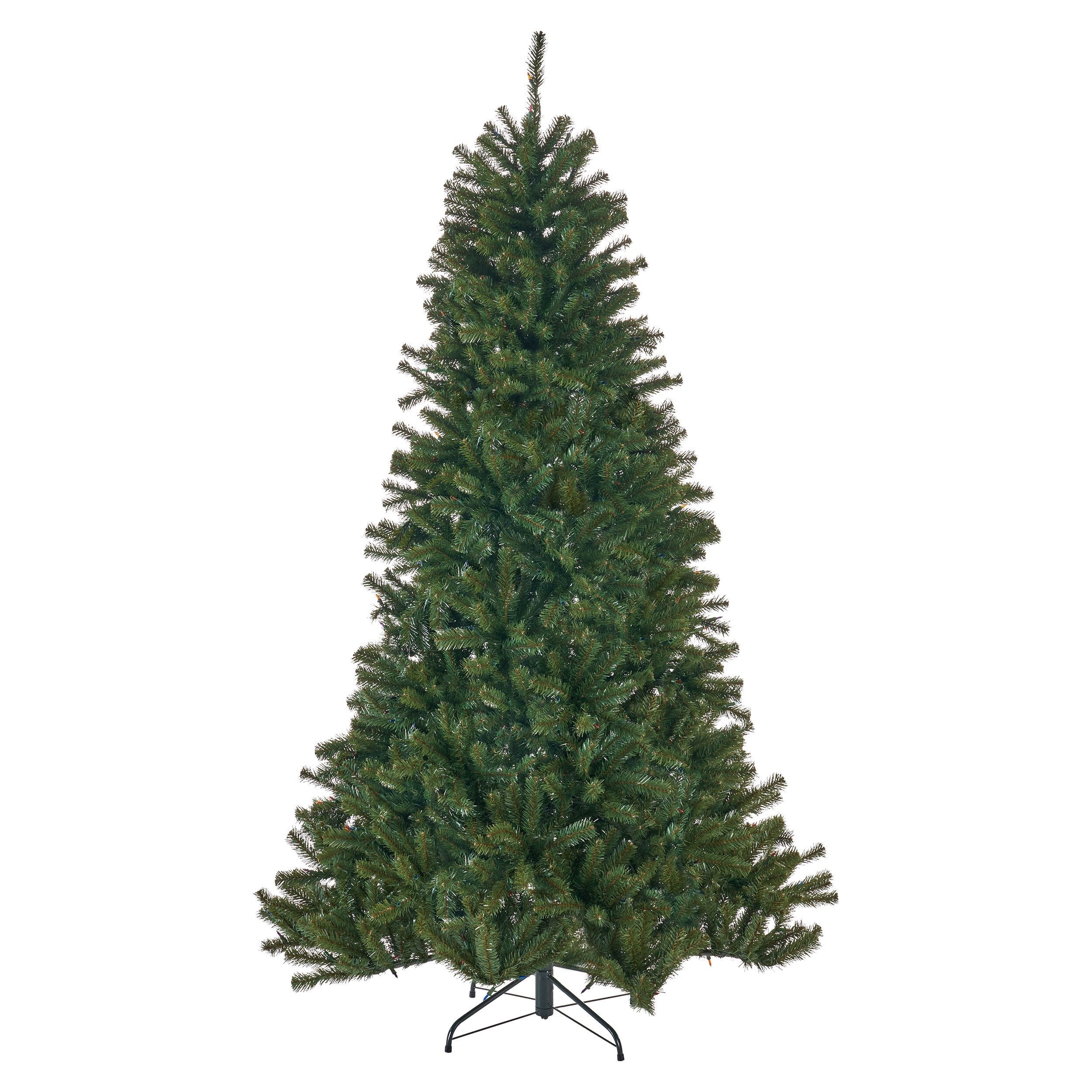 7' Pre-Lit Noble Christmas Tree with 500 UL-Certified Multi-Color Lights, Hinged Branches & Iron Stand, 48