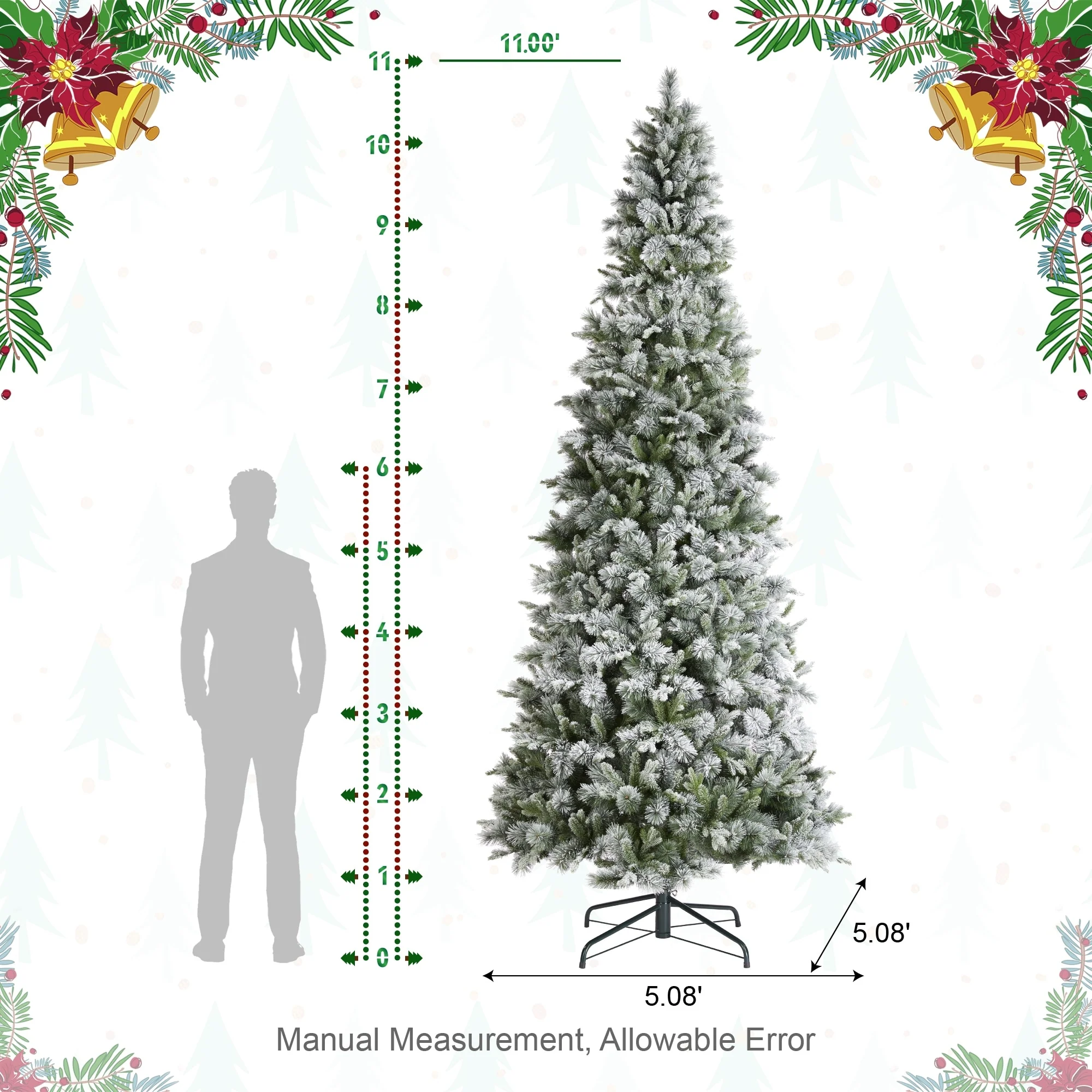 Glitzhome 7.5ft/9ft/11ft Pre-Lit Flocked Slim Pine Artificial Christmas Tree w/ Foot Pedal & Remote Control