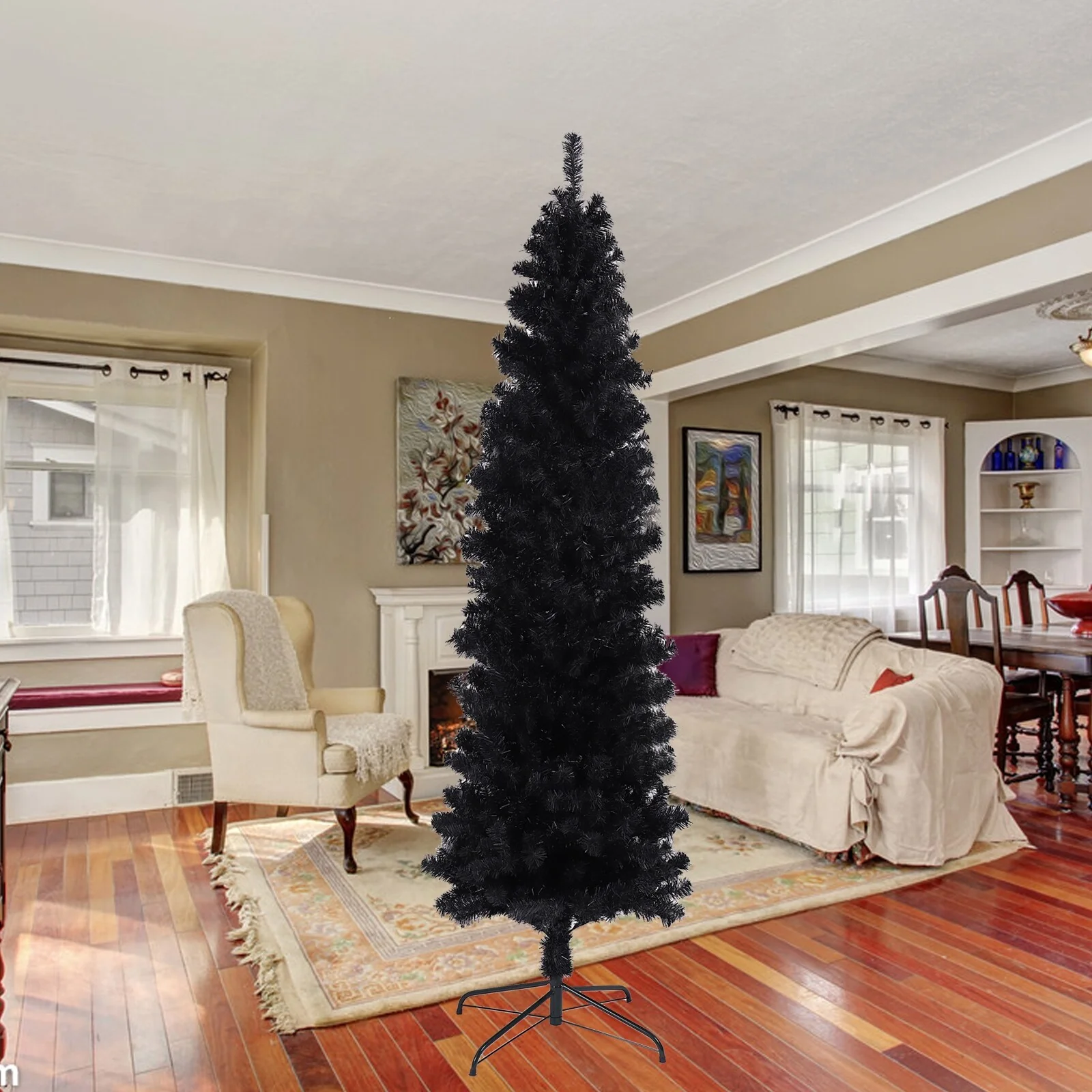 7.5FT Slim Artificial Christmas Tree with Durable Metal Stand, 1000 Tips, Compact Design Perfect for Apartment or Corner