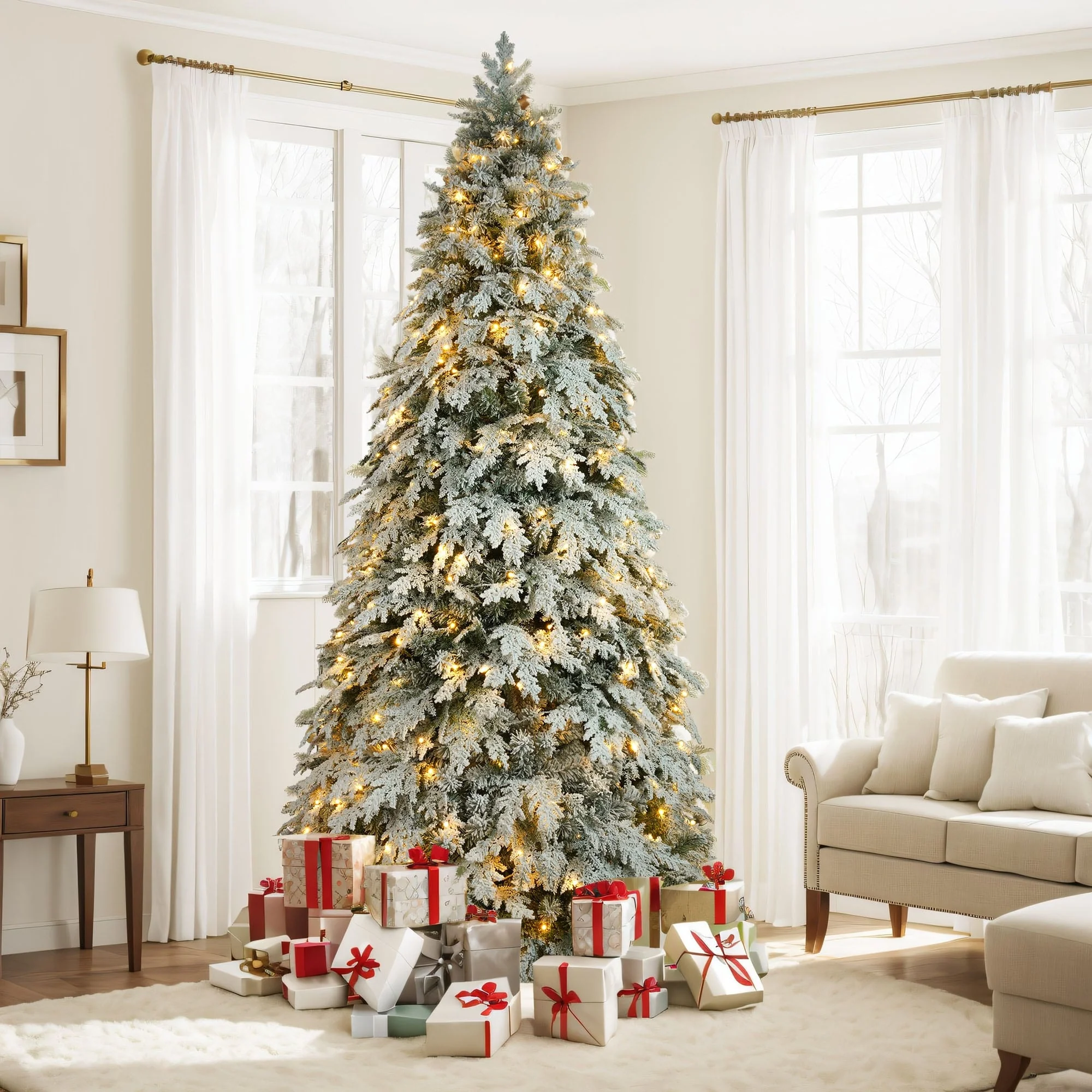 Pre-Lit 7.5ft Artificial Christmas Tree with 400 Warm White LED Lights and 1200 Branch Tips for a Lush Holiday Look