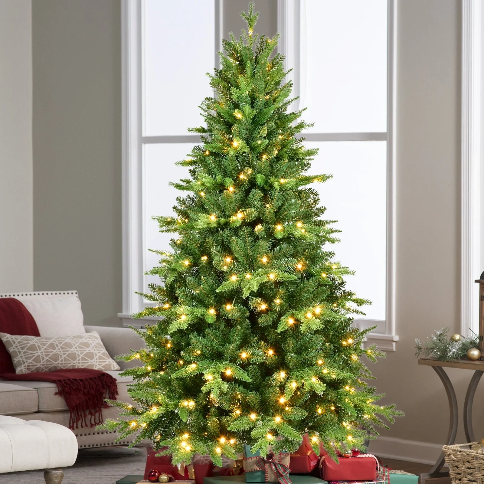 7ft Artificial Christmas Tree with 450 LED Lights, Hinged Structure, and 1692 Branch Tips