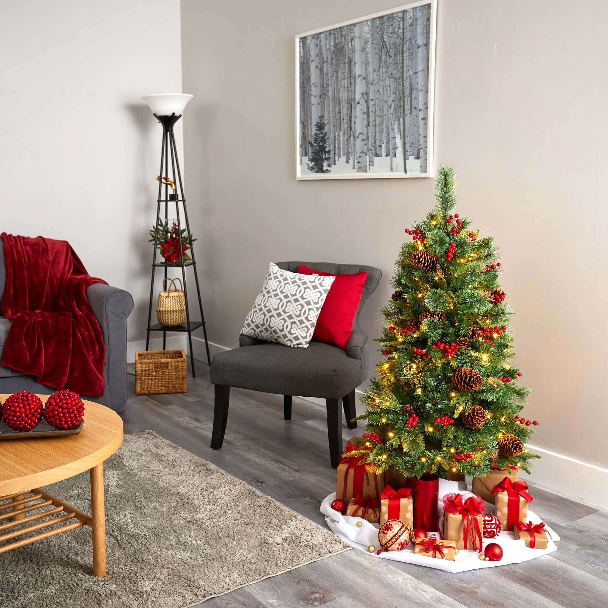 4’ Norway Cone Berry Pine Artificial Christmas Tree Clear LED - 3 Foot