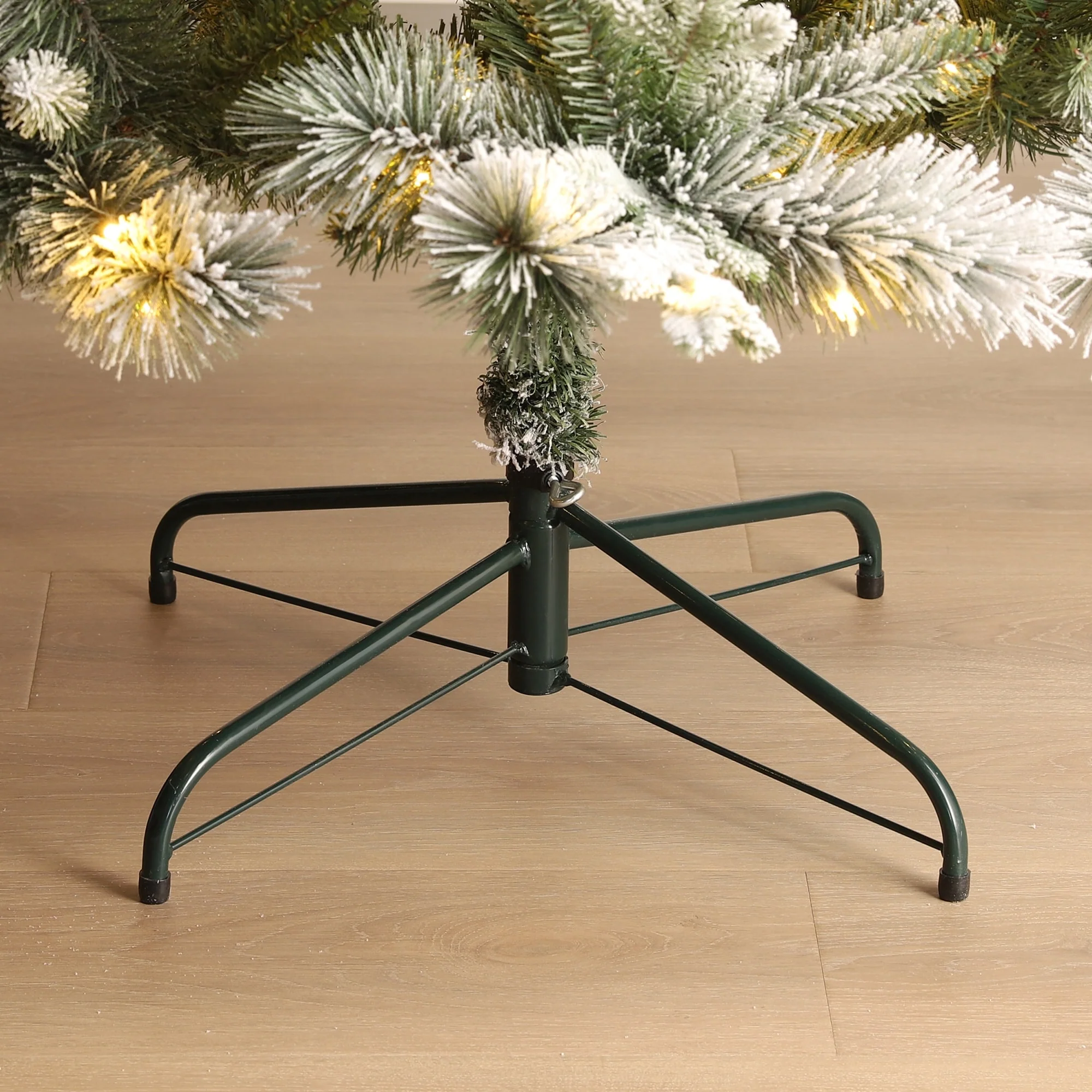 Glitzhome 7.5ft/9ft/11ft Pre-Lit Flocked Slim Pine Artificial Christmas Tree w/ Foot Pedal & Remote Control