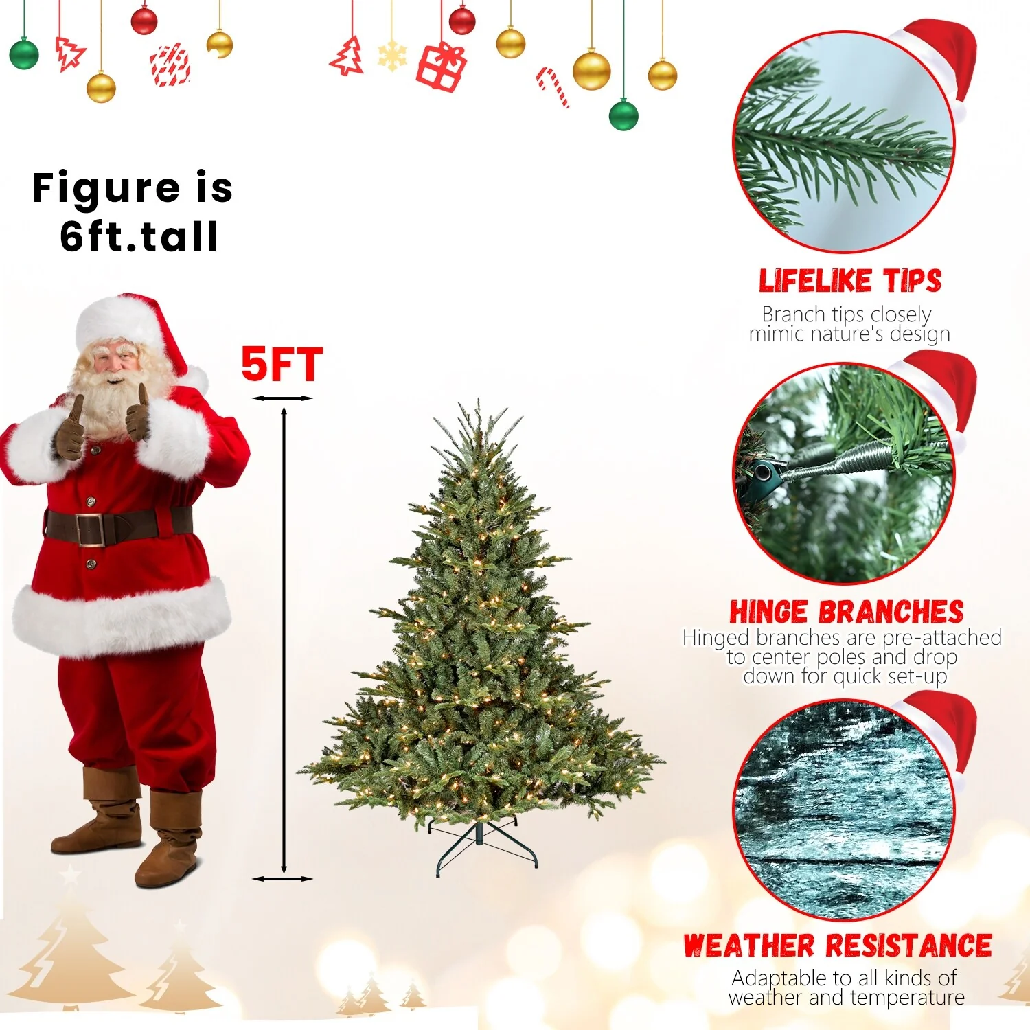 7.5FT Artificial Spruce Christmas Tree, Hinged Design with 2441 Tips, Flame-Retardant PE+PVC, Foldable Stand for Easy Storage