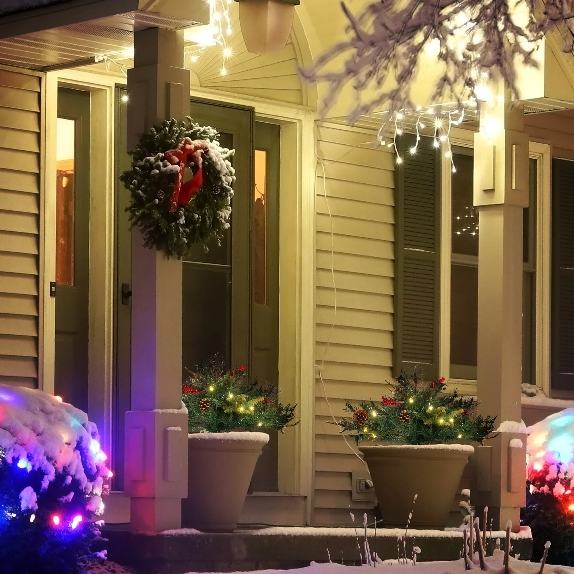 22-inch Prelit Artificial Christmas Trees with LED Lights, Red Berries & Pine Cones for Outdoor Use