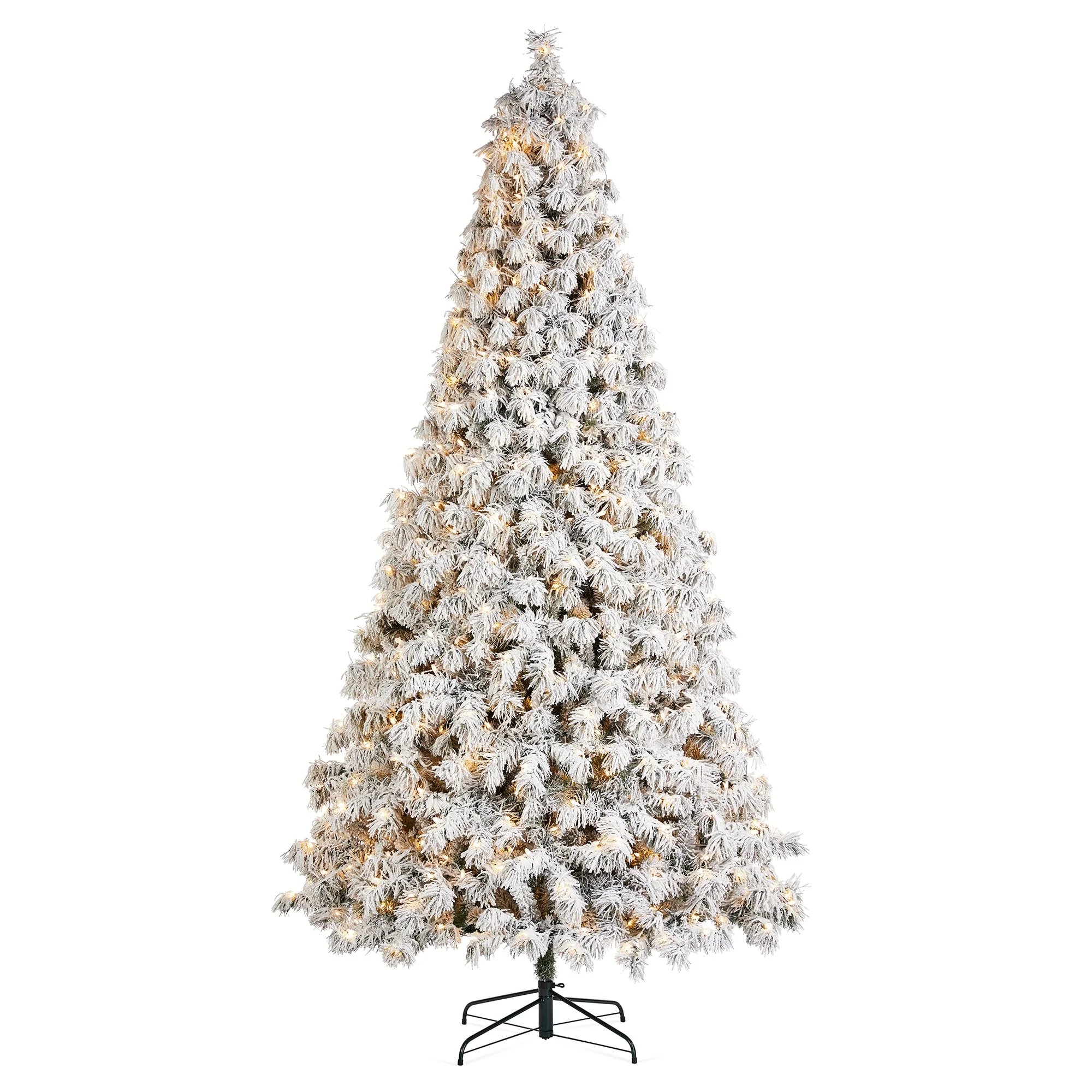 Glitzhome 7.5ft/9ft Pre-Lit Flocked Full Spruce Artificial Christmas Tree with C3 Lights Foot Switch