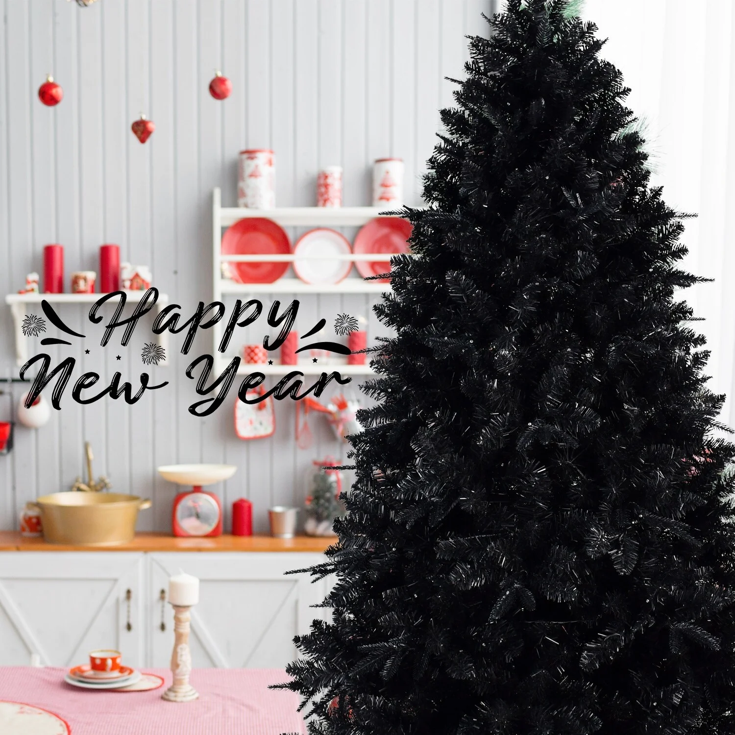 Pre-Lit Black Christmas Tree with 500-750 Lights, Full Branches, and Easy Assembly - 7.5ft to 9ft
