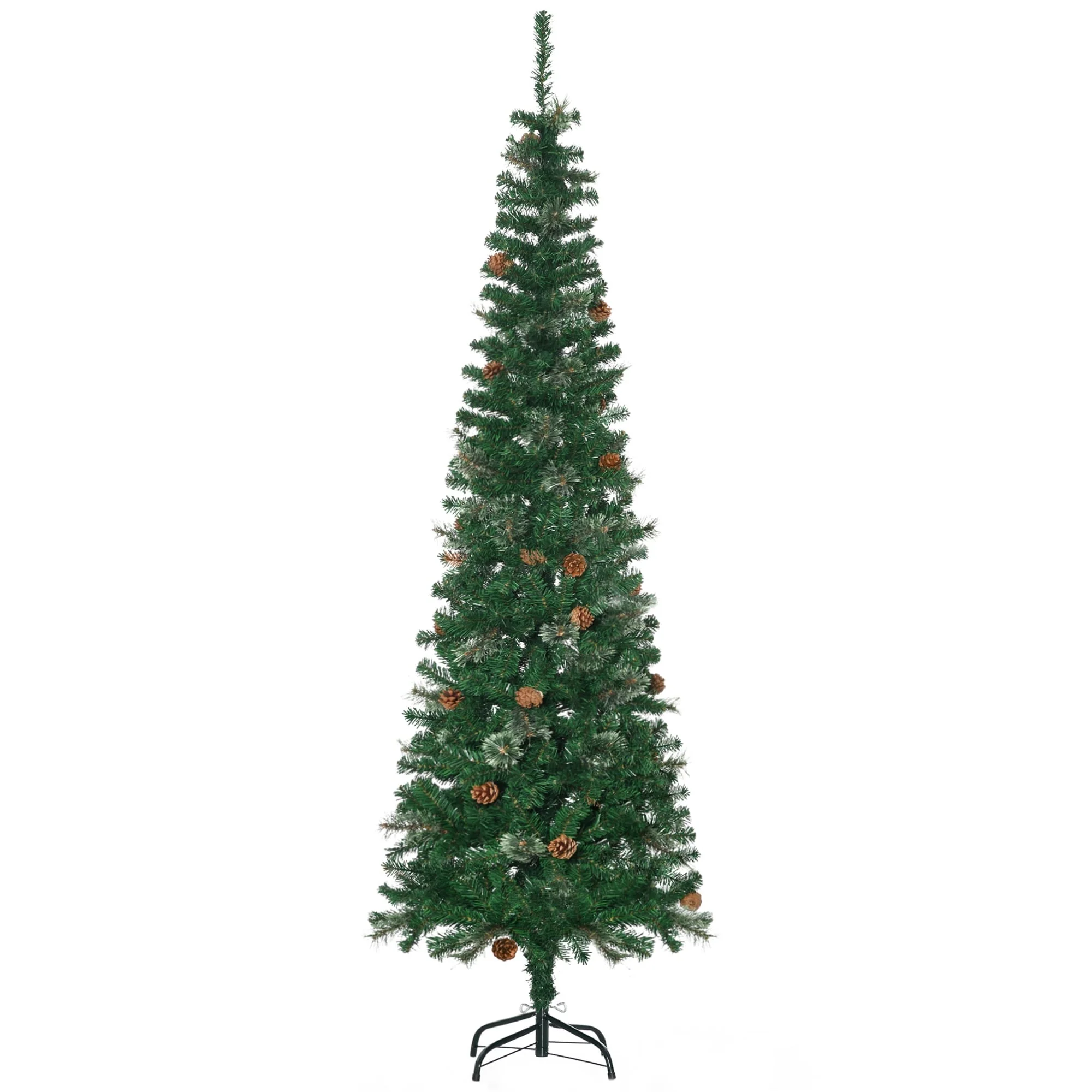 6.5FT Pencil Artificial Christmas Tree with Pine Cones and Needles, Unlit, Slim Design