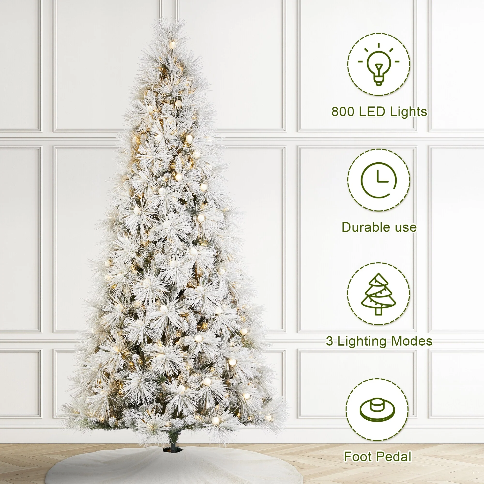 Glitzhome 7.5FT/9FT Pre-Lit Flocked Full Snowy Globe Pine Artificial Christmas Tree with Foot Switch