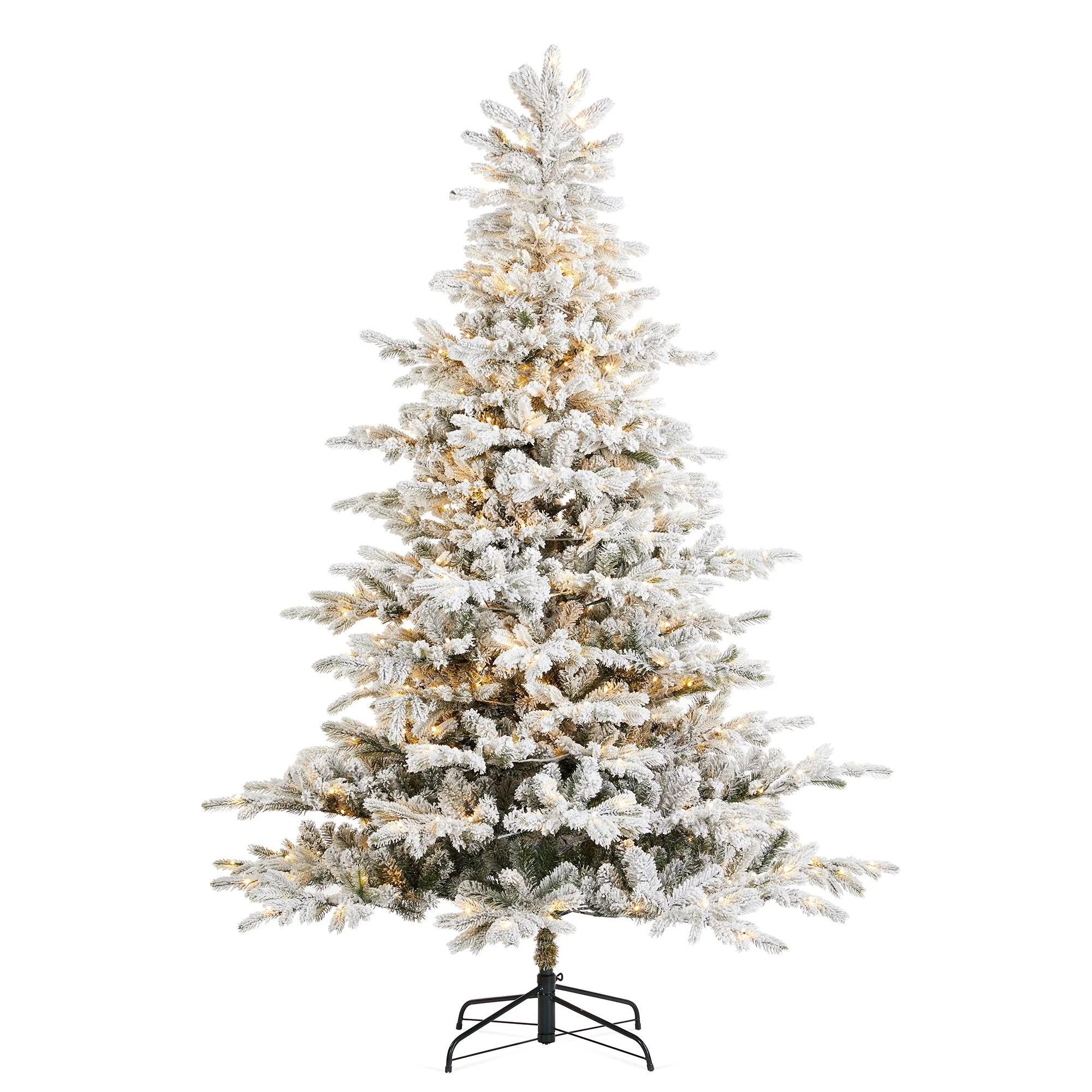 Glitzhome 7.5ft/9ft Pre-Lit Flocked Full Fir Artificial Christmas Trees with Foot Pedal