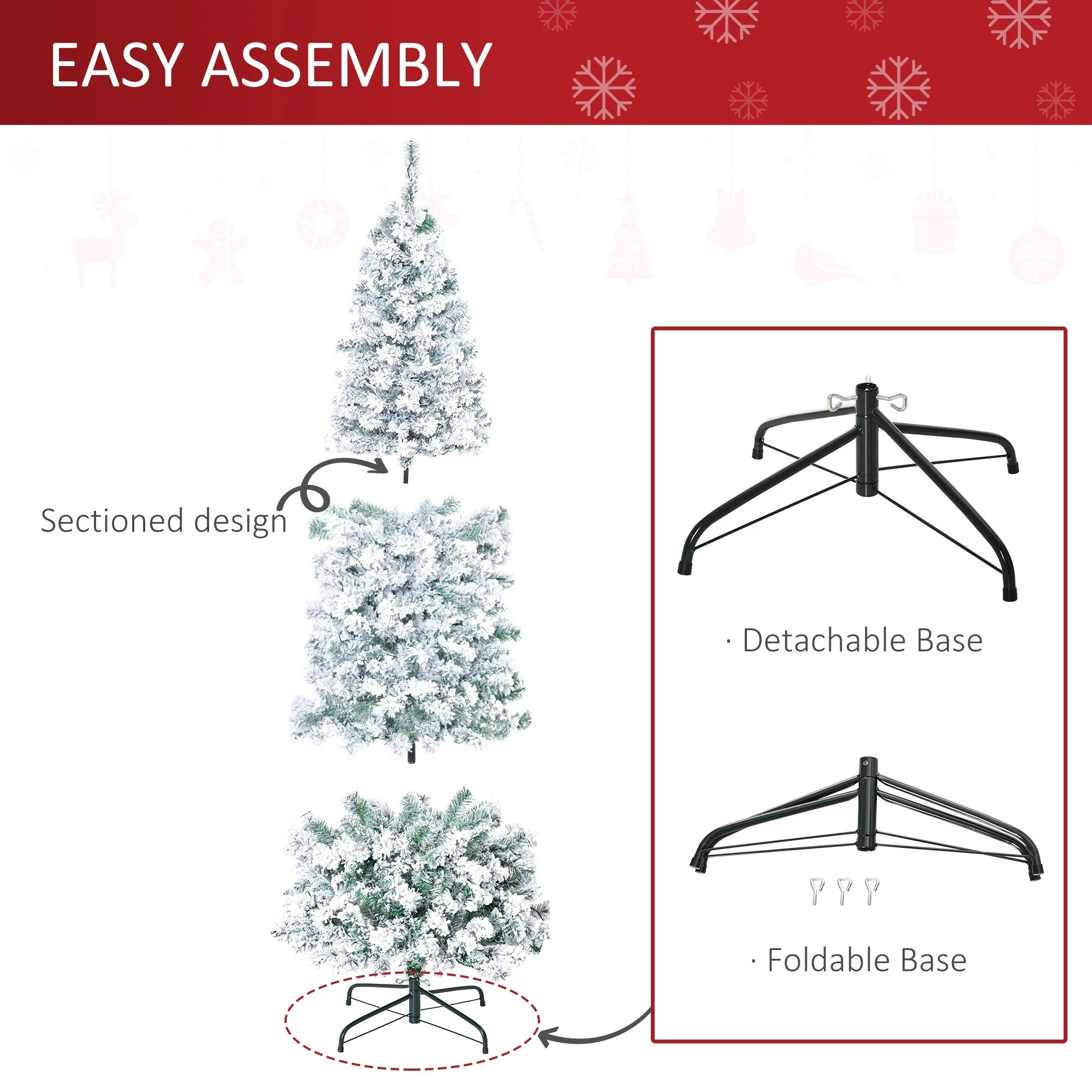 Slim Pre-Lit Snow-Flocked Douglas Fir Christmas Tree with Warm White LED Lights and Tips - 6ft/7.5ft/9ft Options