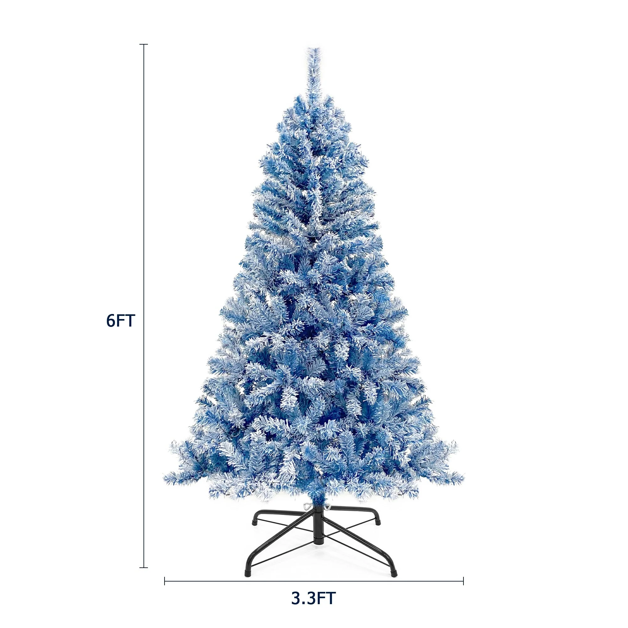 6FT Pre-Lit Hinged Artificial Fir Christmas Tree with Snow Flocked Branches, 750 Tips, and 300 Warm LED Lights