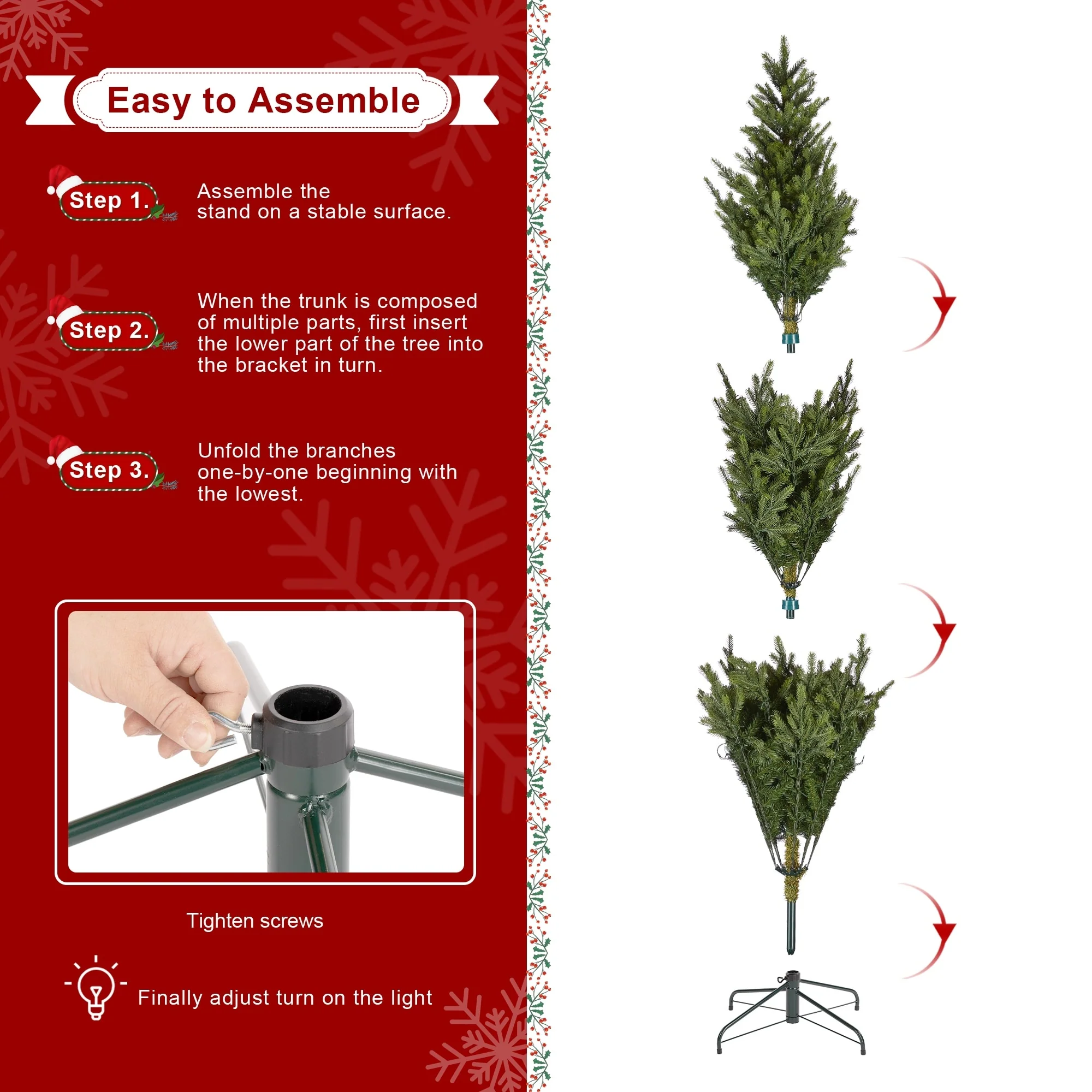 Glitzhome 7.5ft/9ft Pre-Lit Full Fir Artificial Christmas Tree w/Foot Pedal & Remote Control Simple Setup