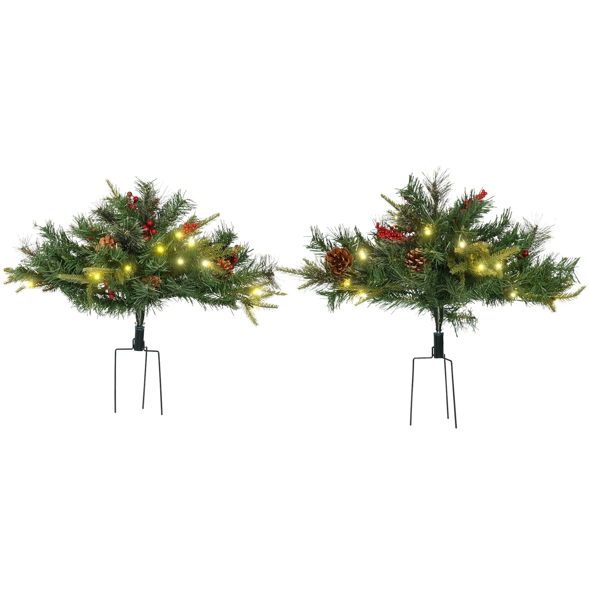 22-inch Prelit Artificial Christmas Trees with LED Lights, Red Berries & Pine Cones for Outdoor Use